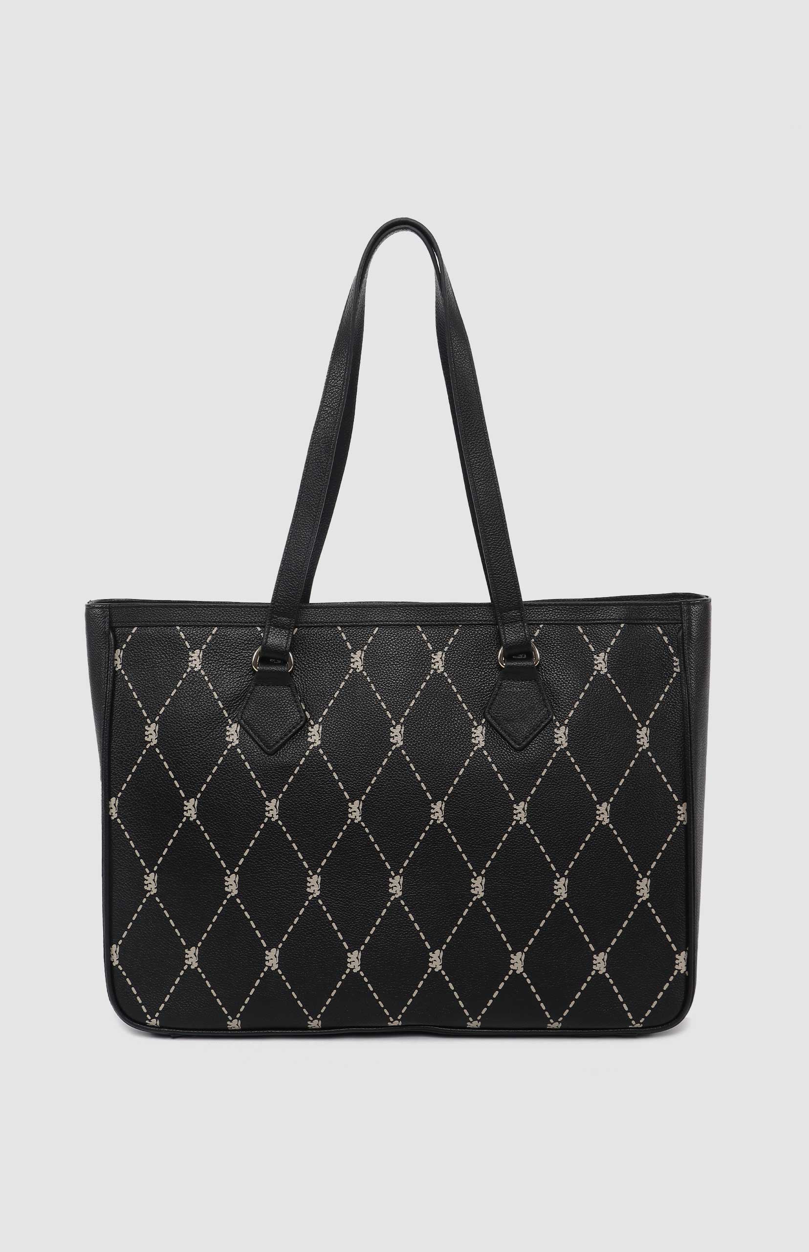 Argyle Print Work Laptop Tote Bag - Black - Image 3