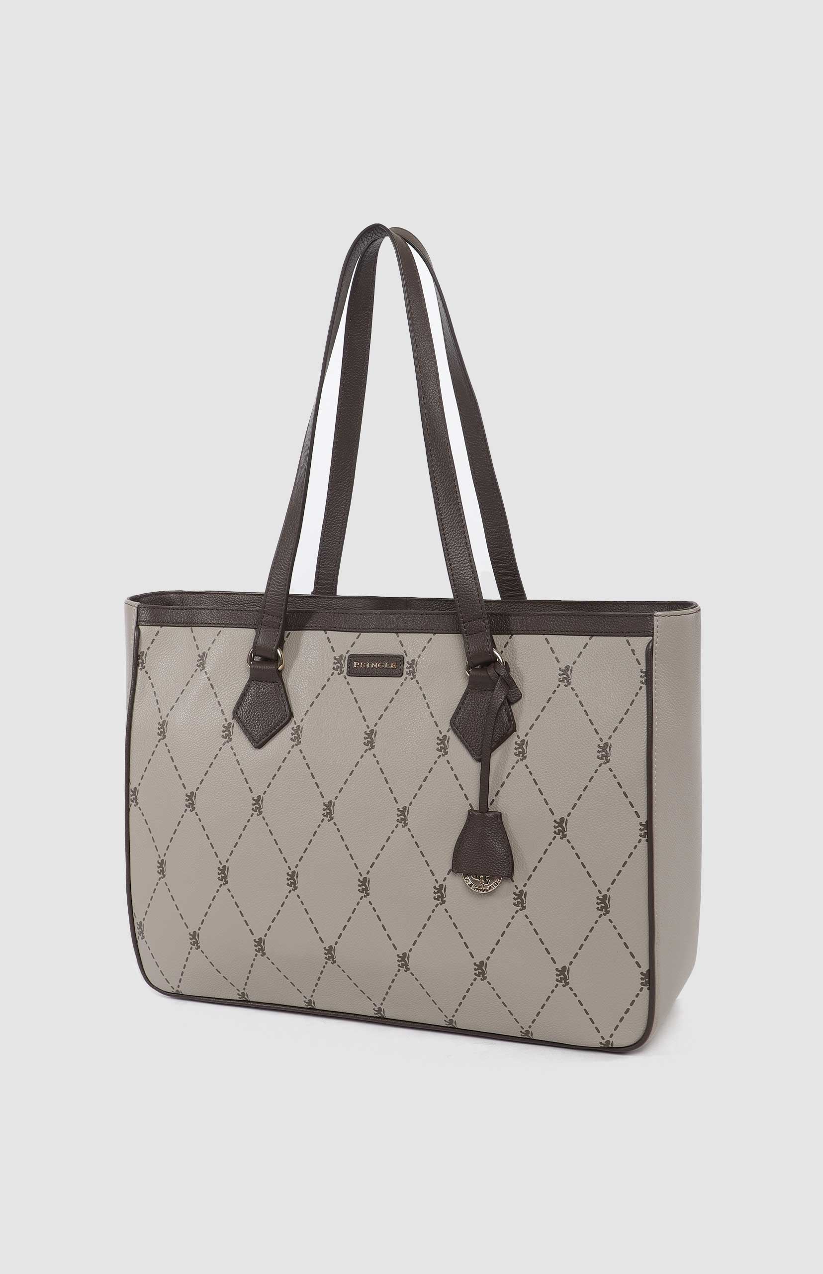 Argyle Print Work Laptop Tote Bag - Stone - Image 2
