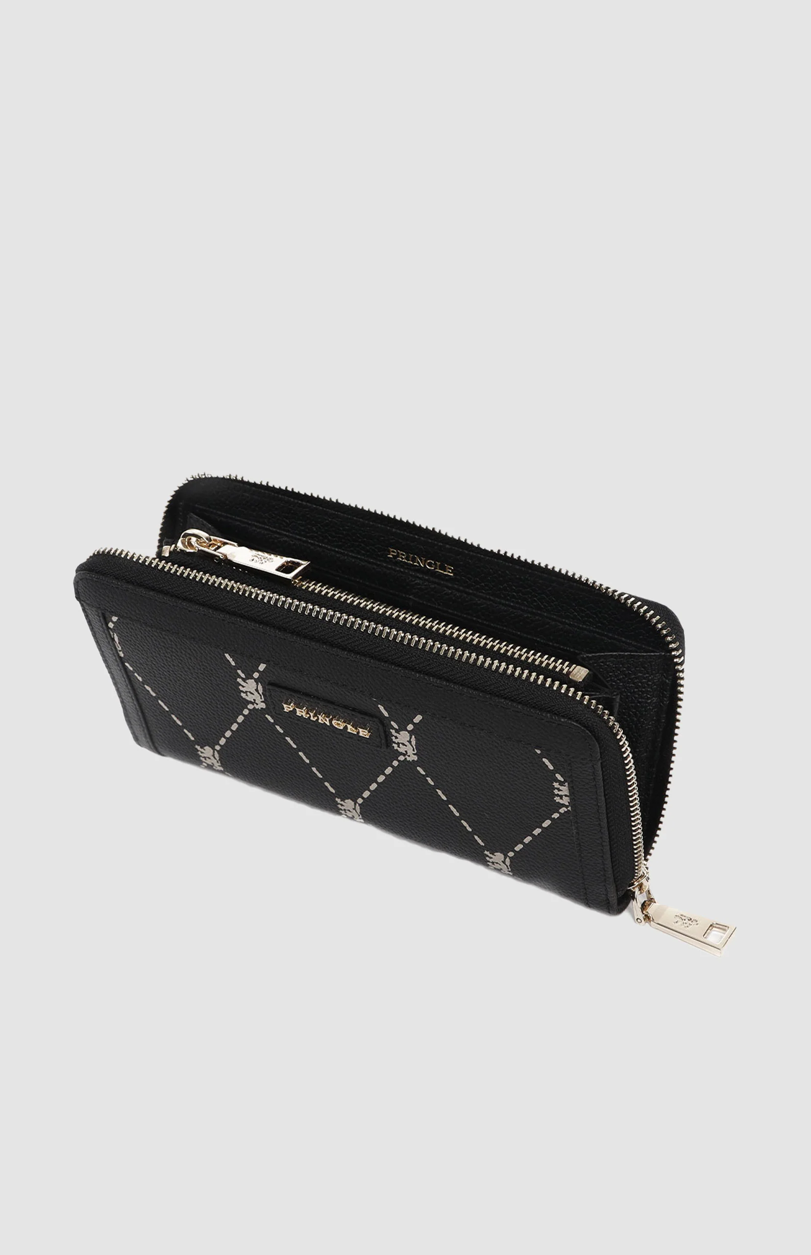 Argyle Print Zip Around Purse - Black - Image 2