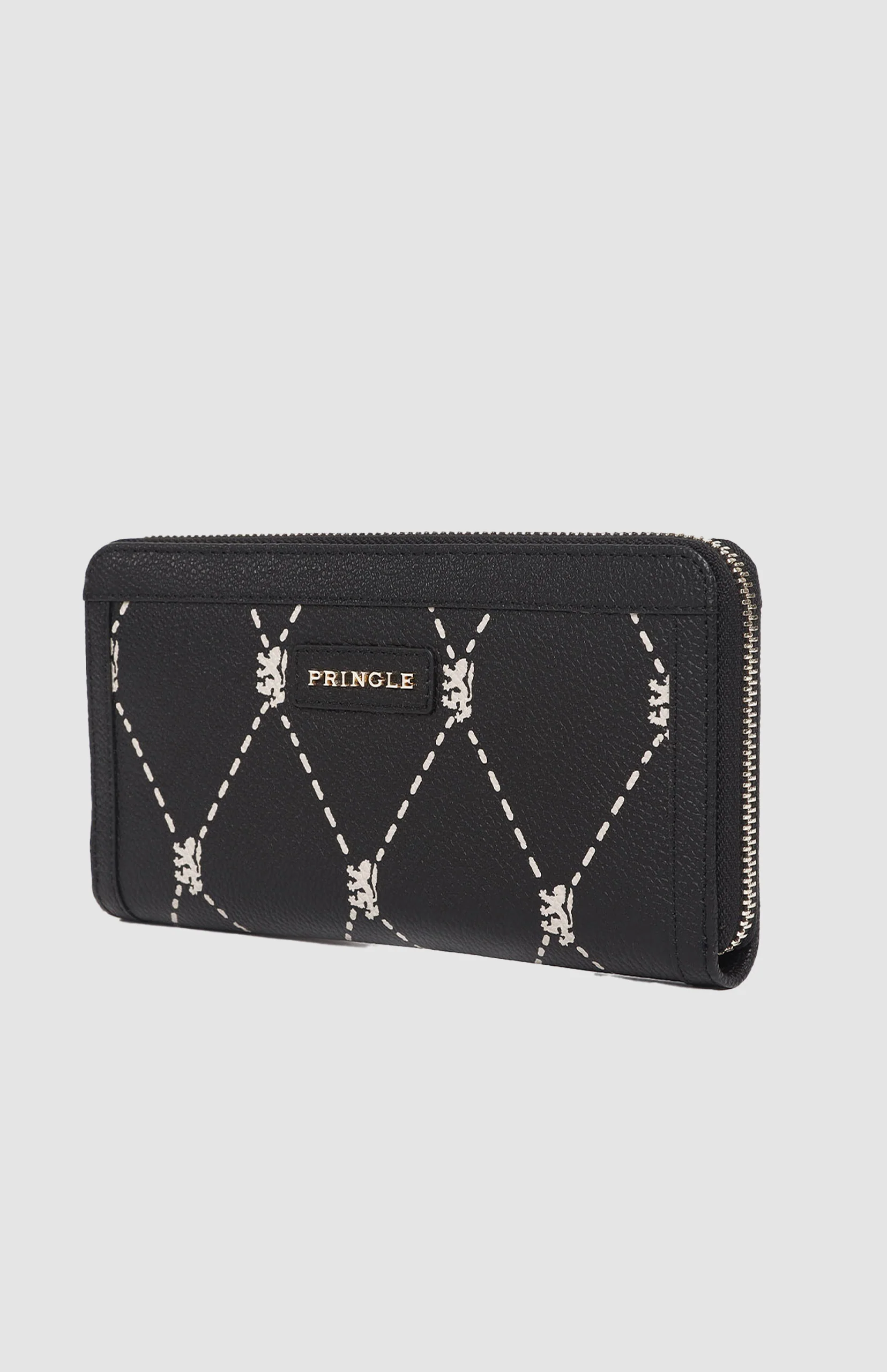 Argyle Print Zip Around Purse - Black - Image 3