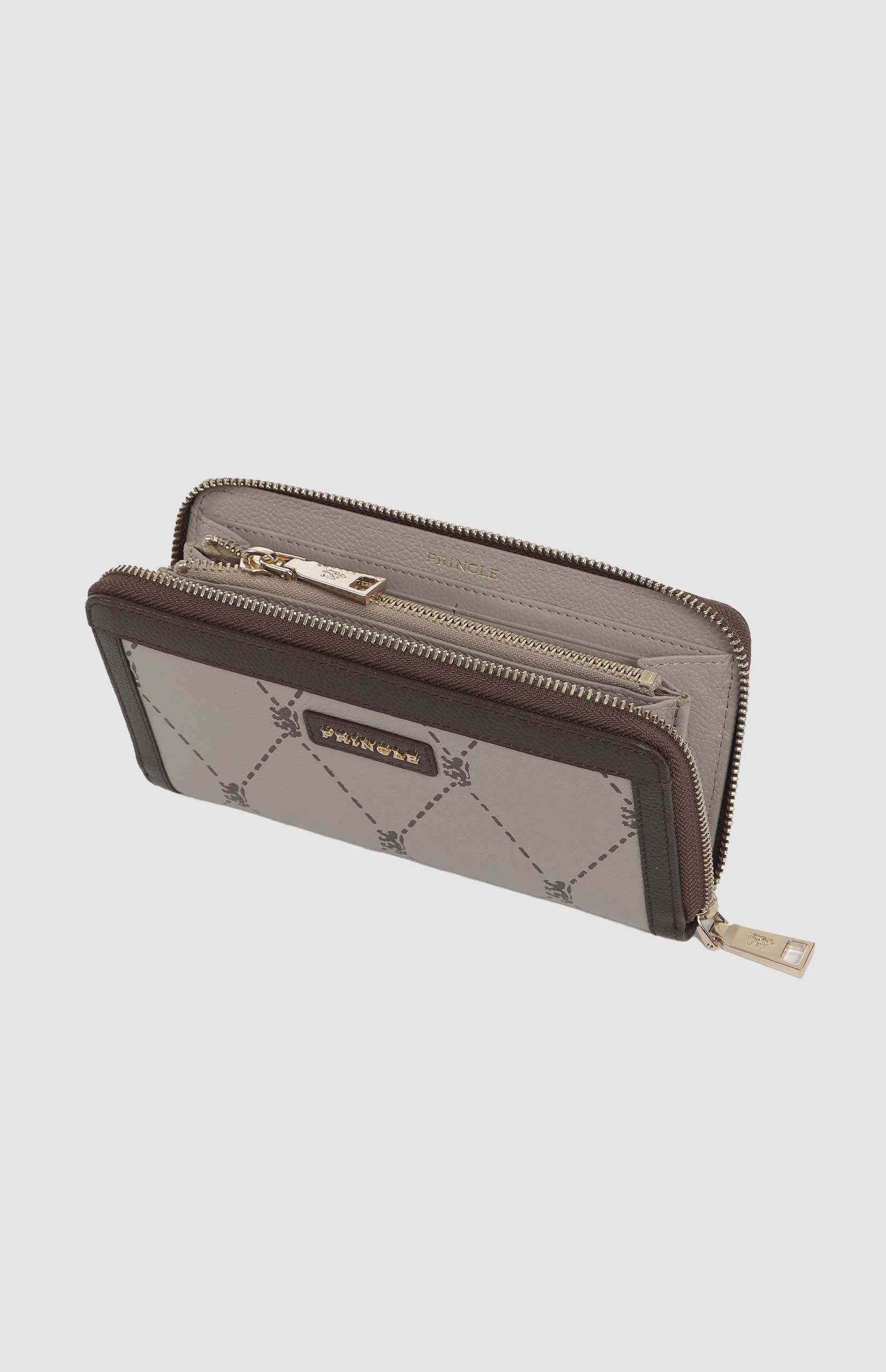 Argyle Print Zip Around Purse - Stone - Image 3