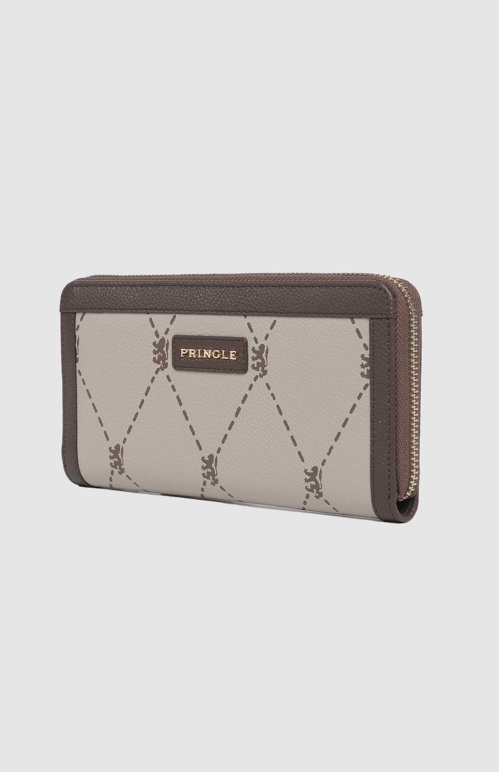 Argyle Print Zip Around Purse - Stone - Image 4