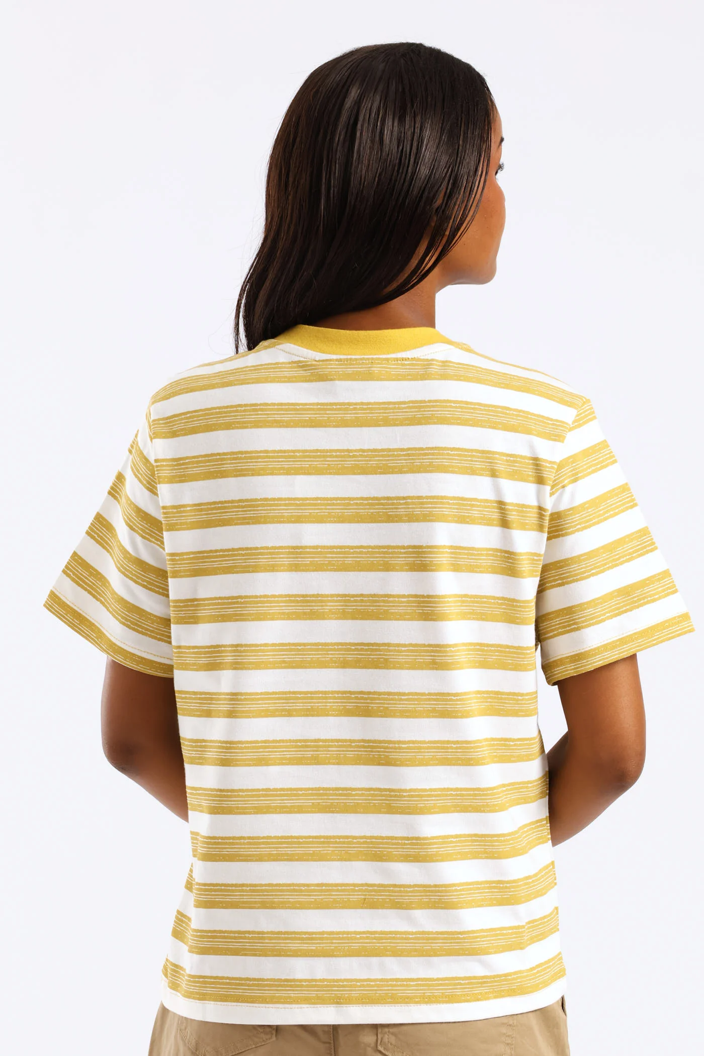Artistic Stripe Print Boxy Tee - White/Ochre - Image 4