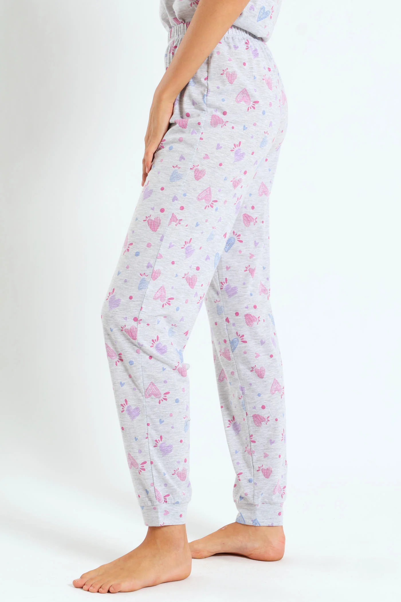 Artsy Hearts Knit Jogger - Grey Melange - Image 3