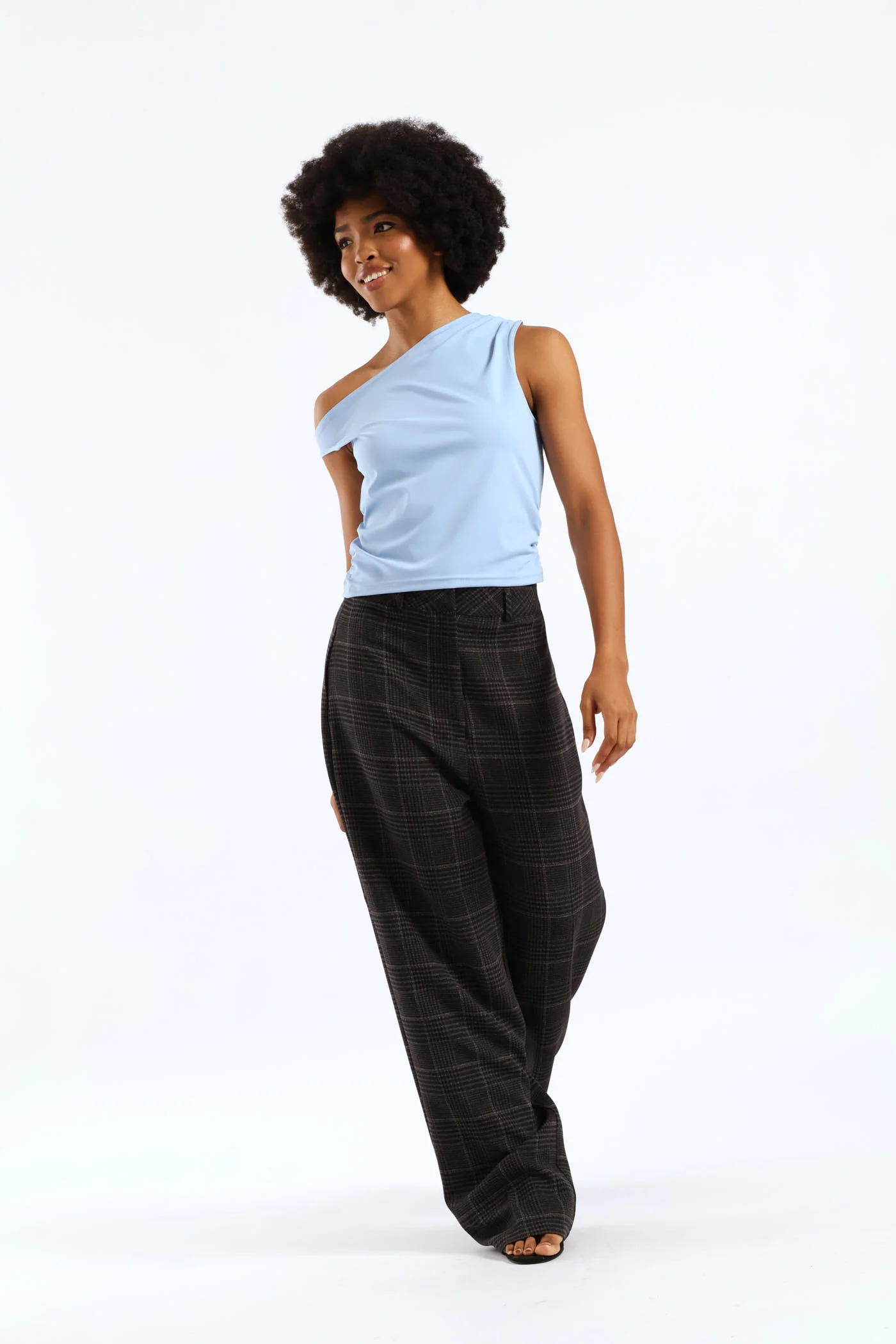 Asymmetrical Ruche Detail Top - Light Blue - Image 3
