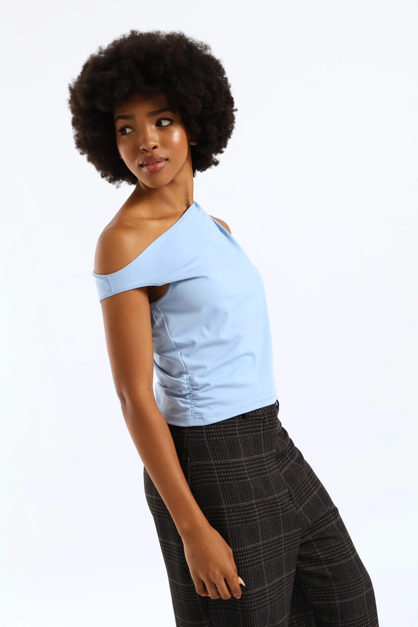 Asymmetrical Ruche Detail Top - Light Blue - Image 5