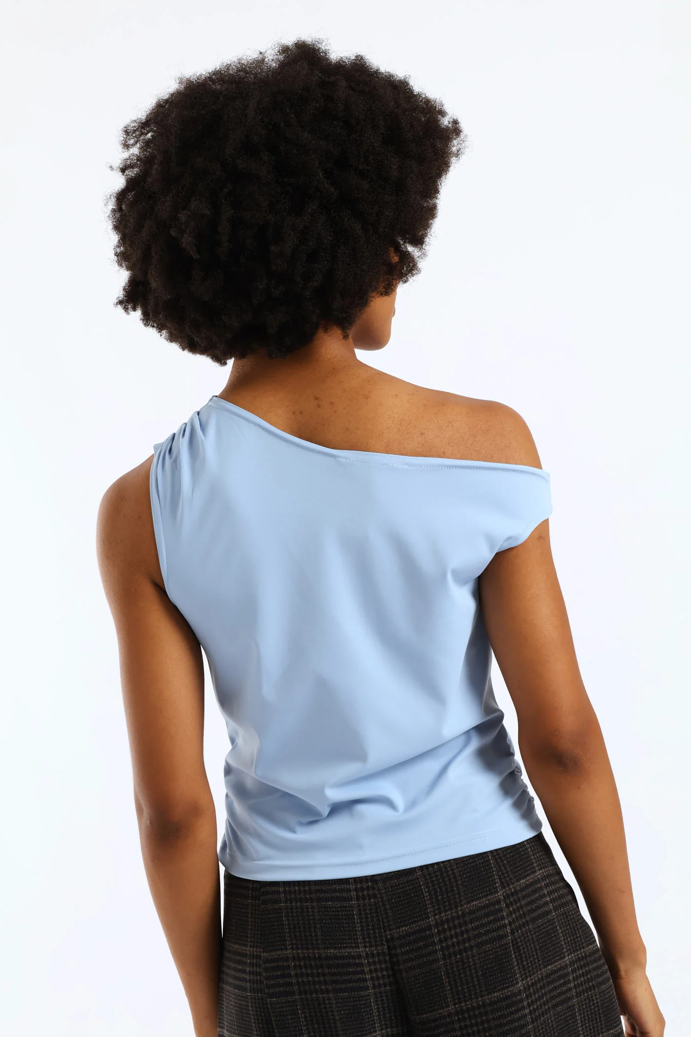 Asymmetrical Ruche Detail Top - Light Blue - Image 6