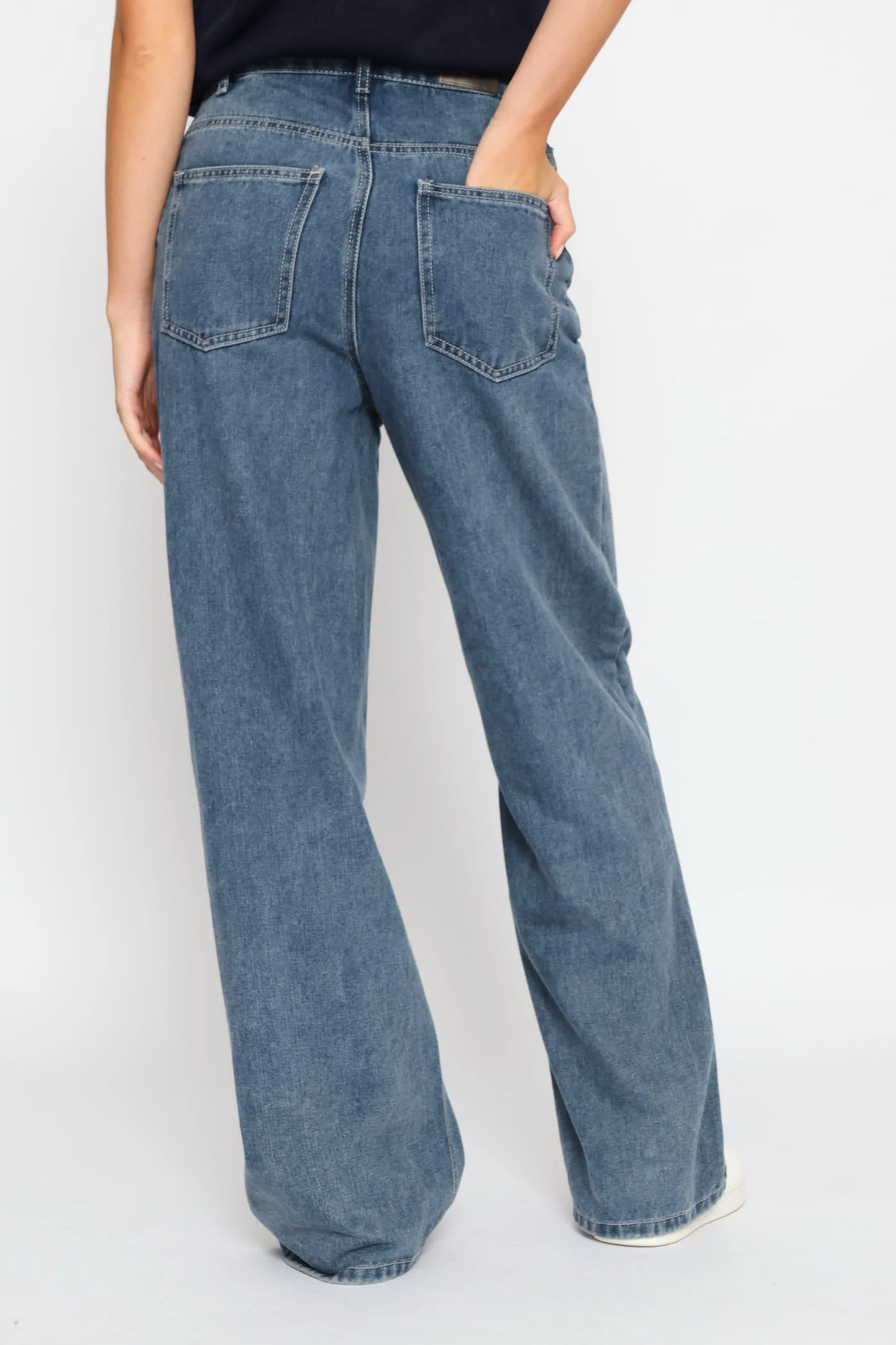 Asymetrical Waistband Wide Leg Denim - Dark Ink - Image 4