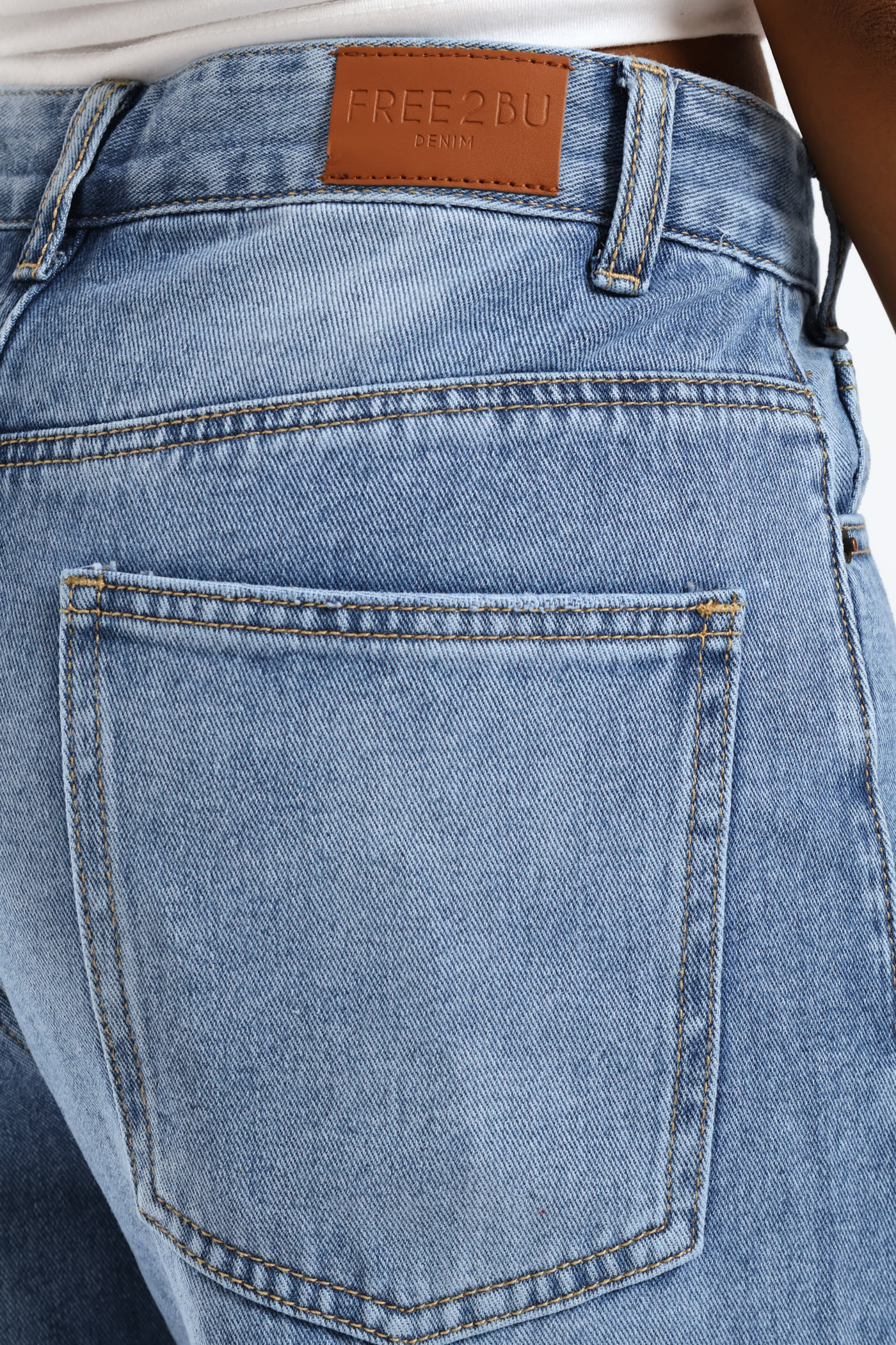 Asymmetrical Waistband Wide Leg Denim - Salty Mid Wash - Image 5