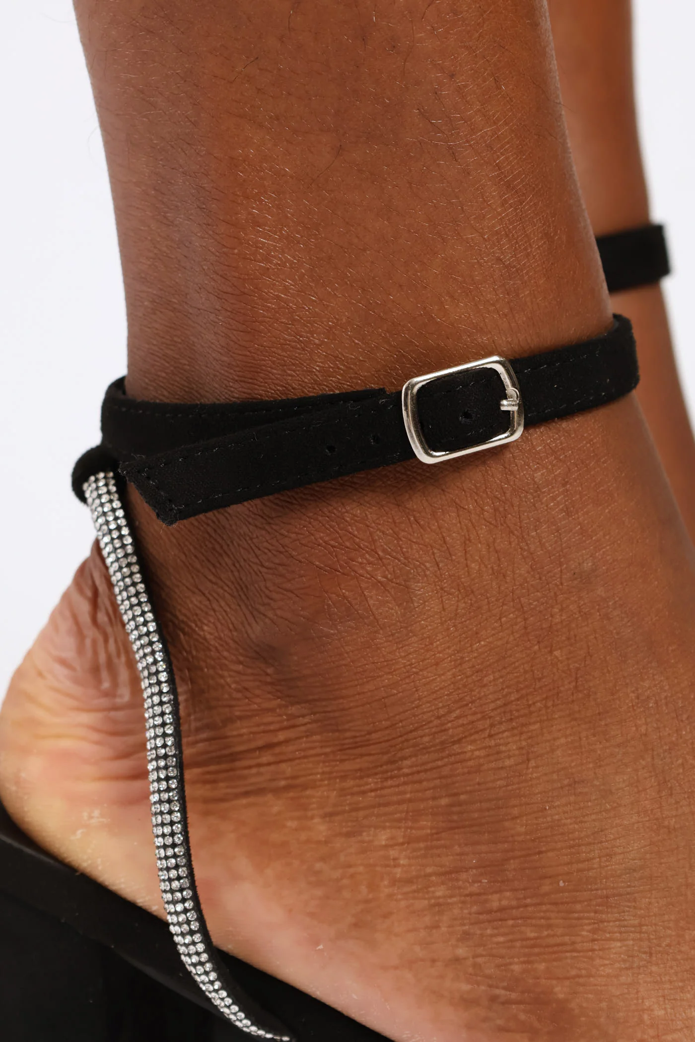 Asymmetrical Diamante Strap Heel - Black - Image 5