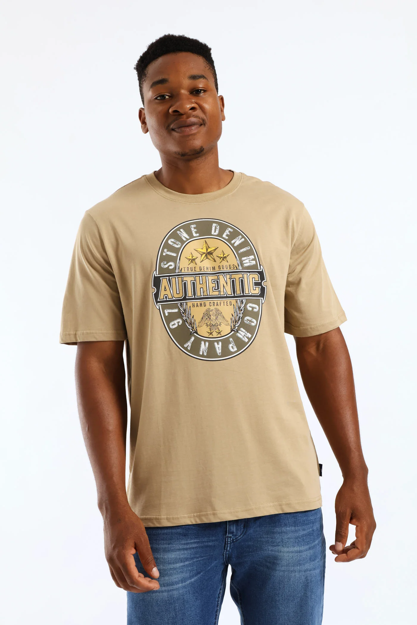 Authentic Bud Stone Denim Company Tee - Taupe - Image 3
