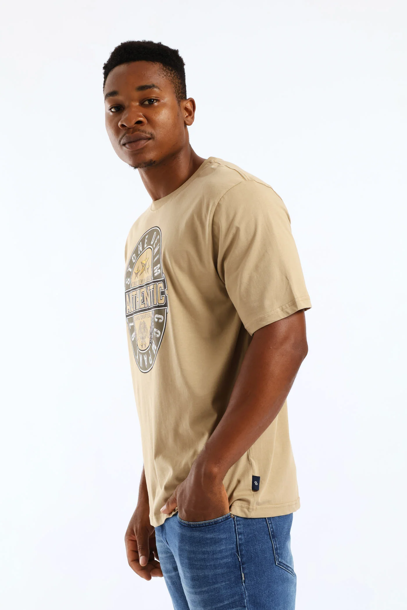 Authentic Bud Stone Denim Company Tee - Taupe - Image 4