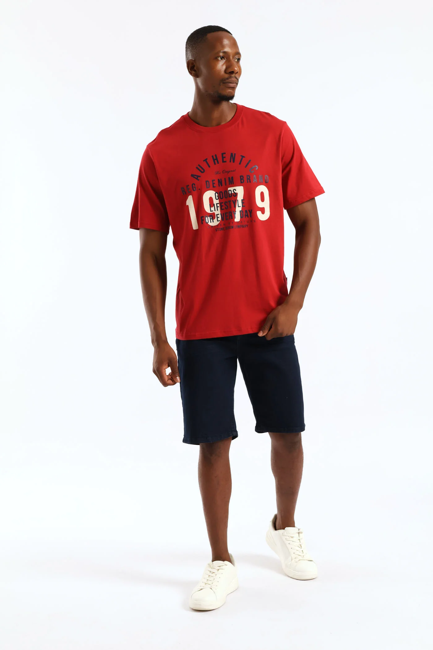 Authentic Print Tee - Dark Red - Image 3