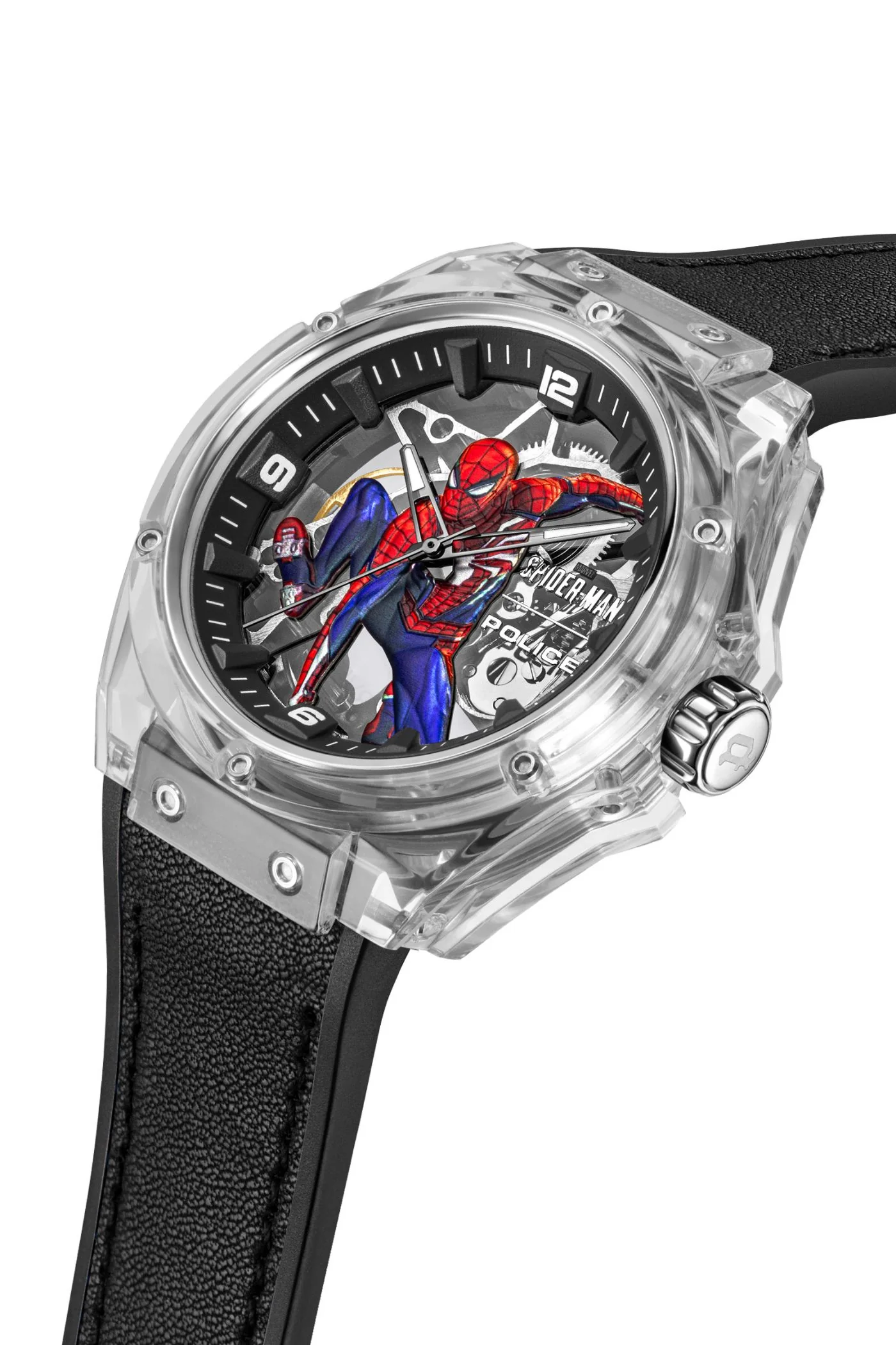 Auto Dial 3D Spiderman Logo Leather Watch - Black - Image 2