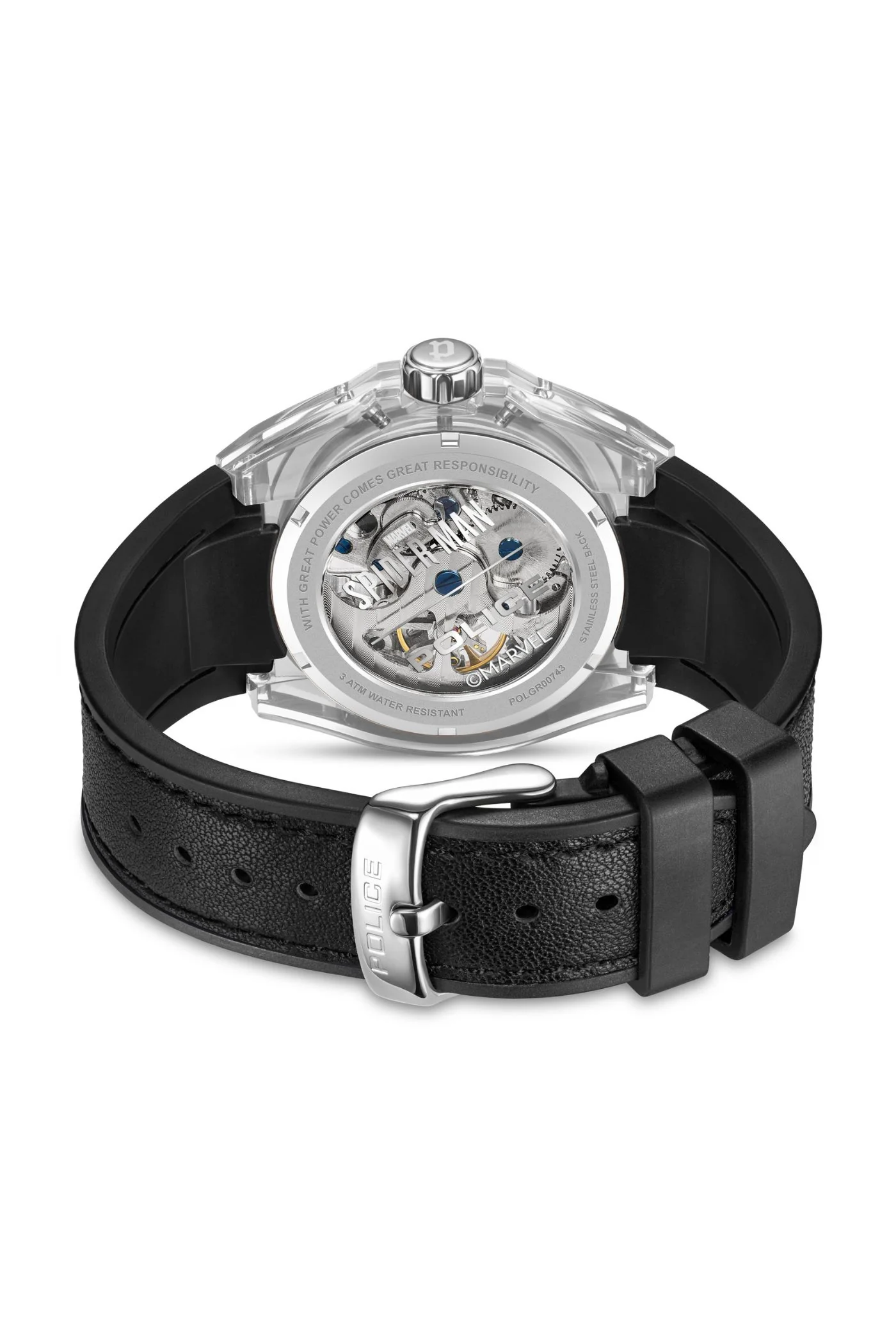 Auto Dial 3D Spiderman Logo Leather Watch - Black - Image 3