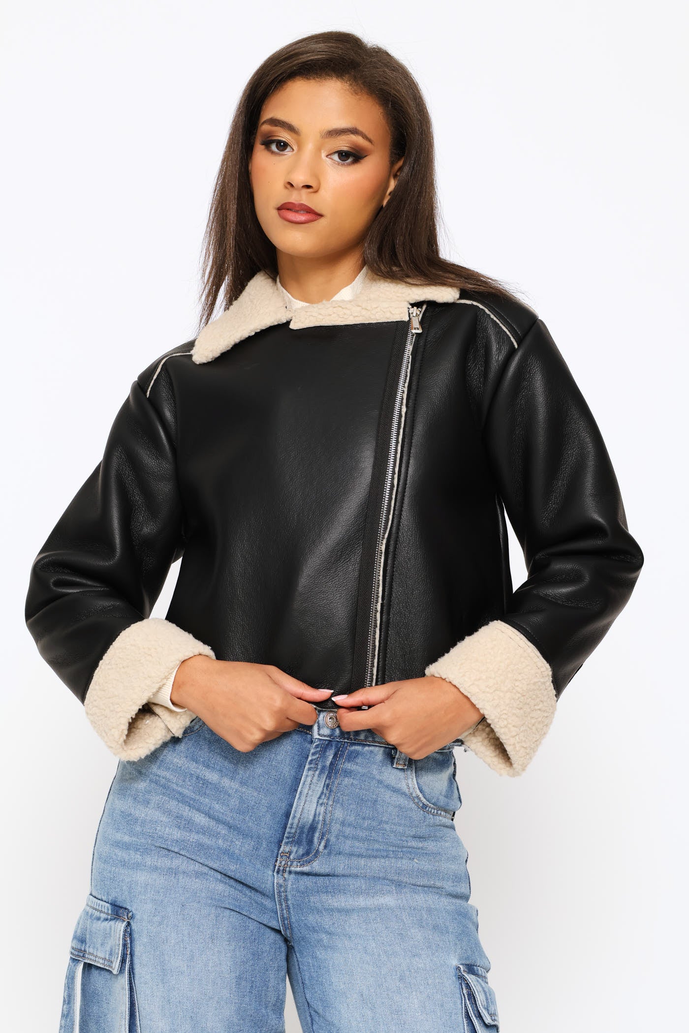 Aviator Jacket - Black/Cream - Image 2