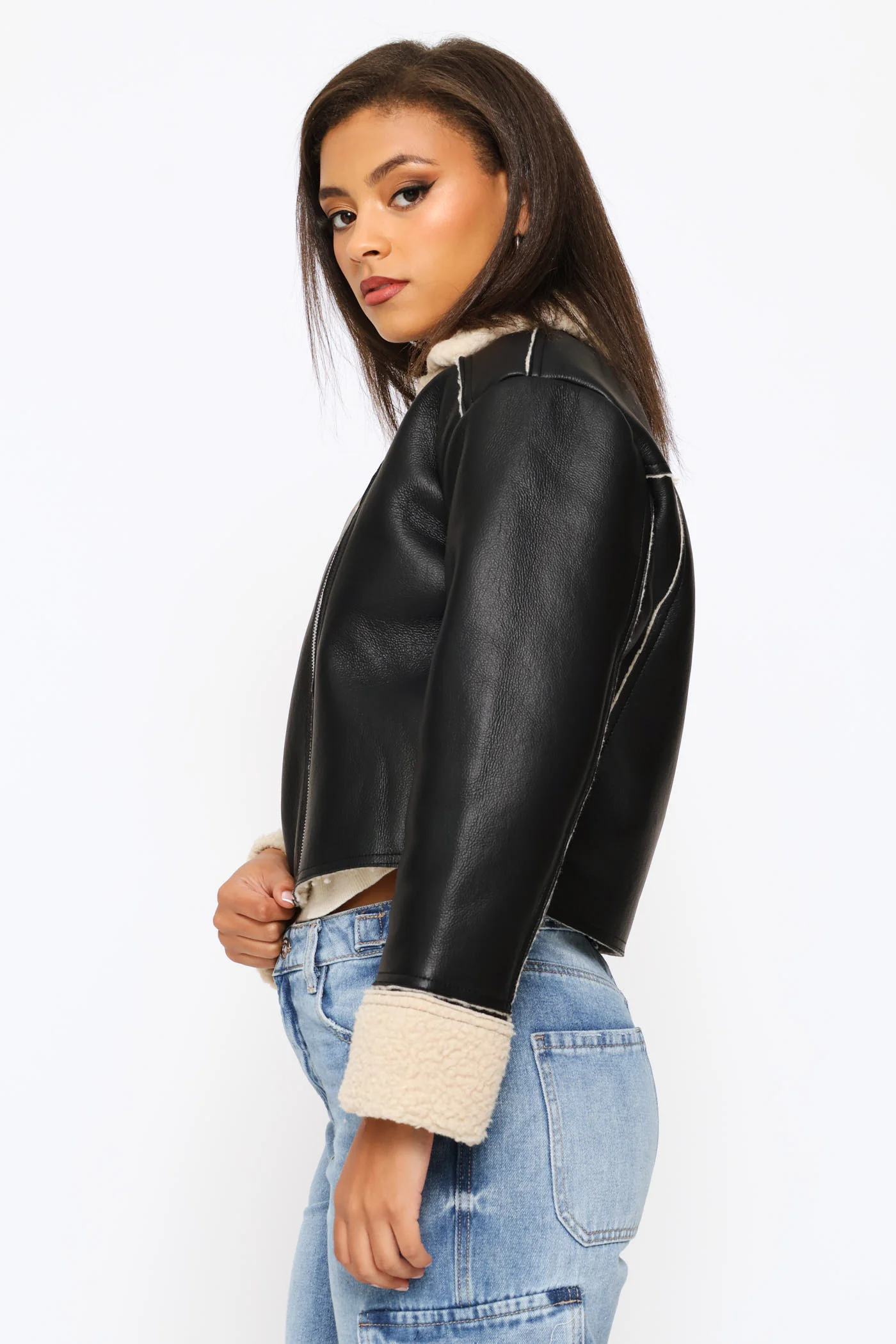Aviator Jacket - Black/Cream - Image 3