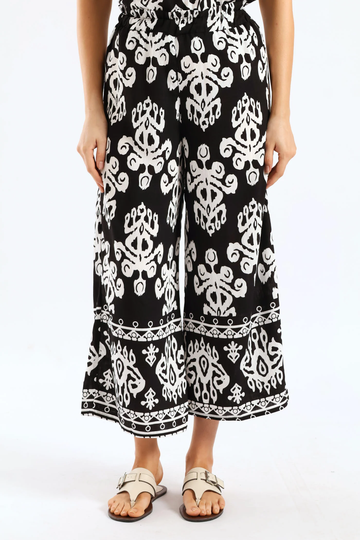 Aztec Border Mock Fly Wideleg Pant - Black/White - Image 2