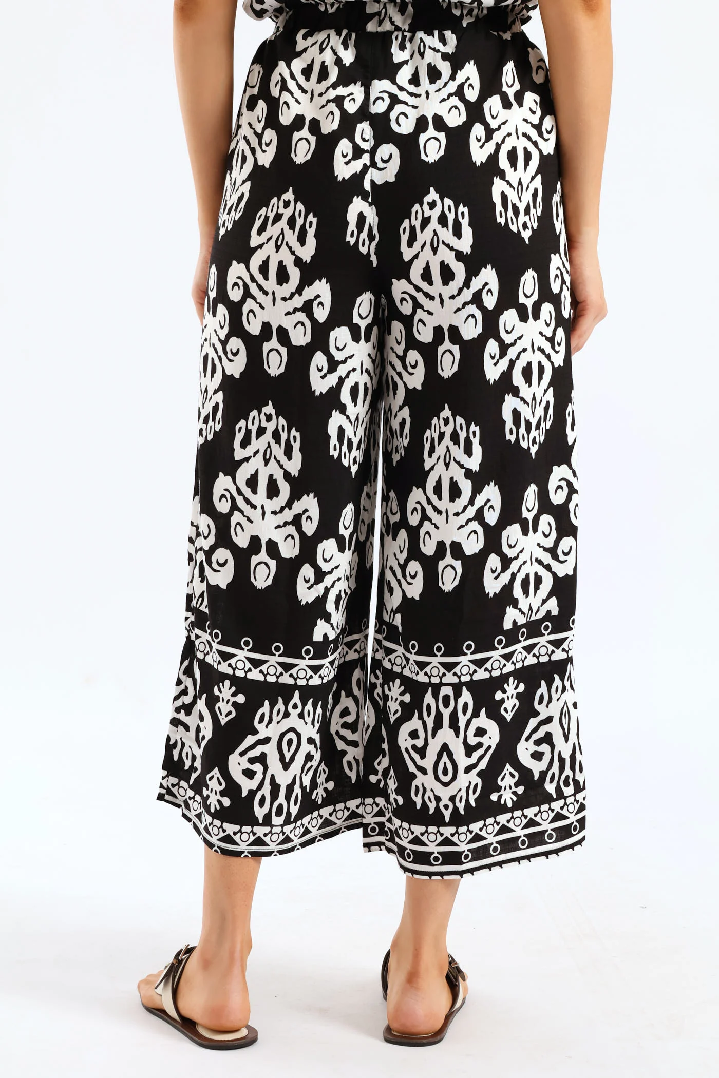 Aztec Border Mock Fly Wideleg Pant - Black/White - Image 4