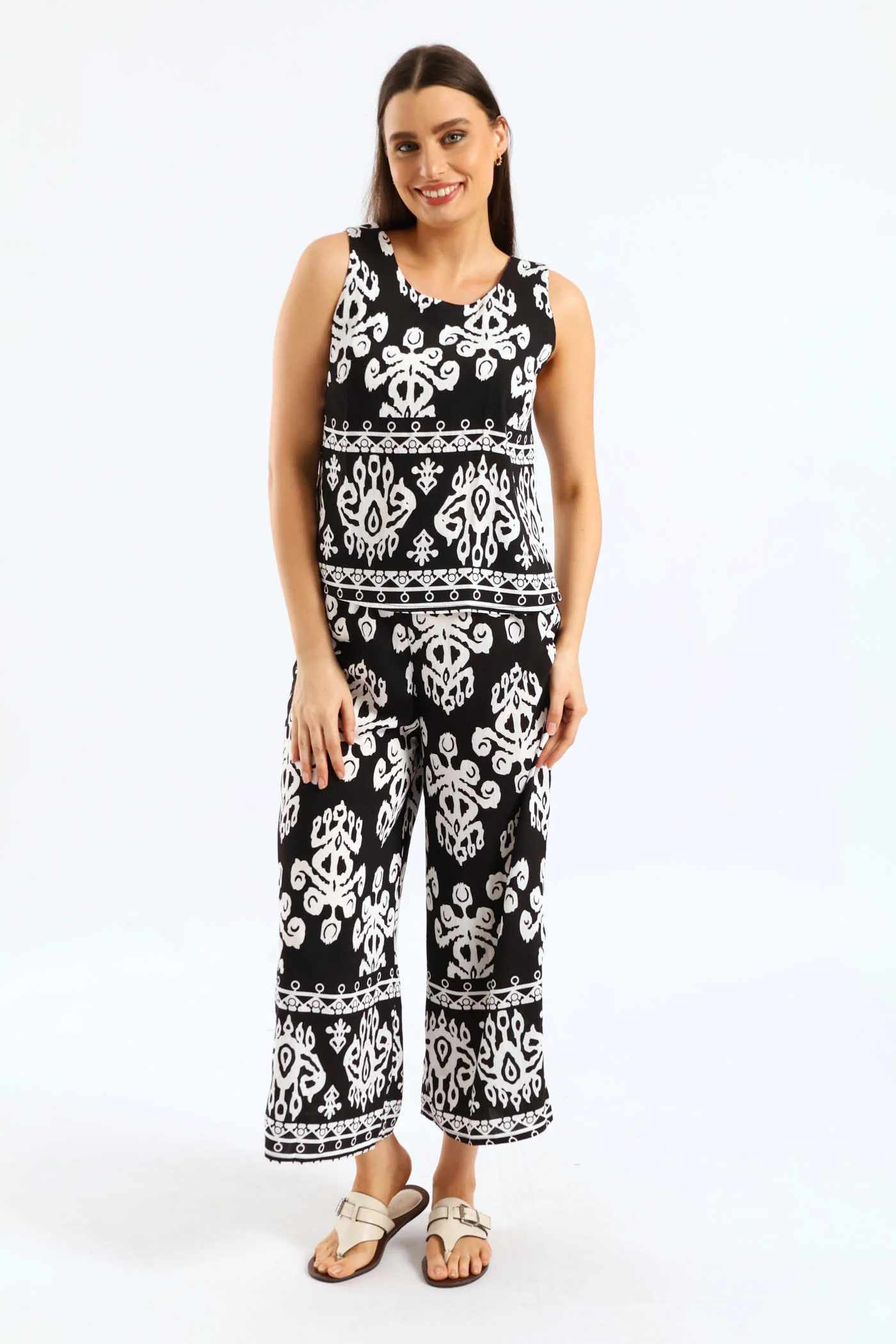 Aztec Border Shell Tank Top - Black/White - Image 2