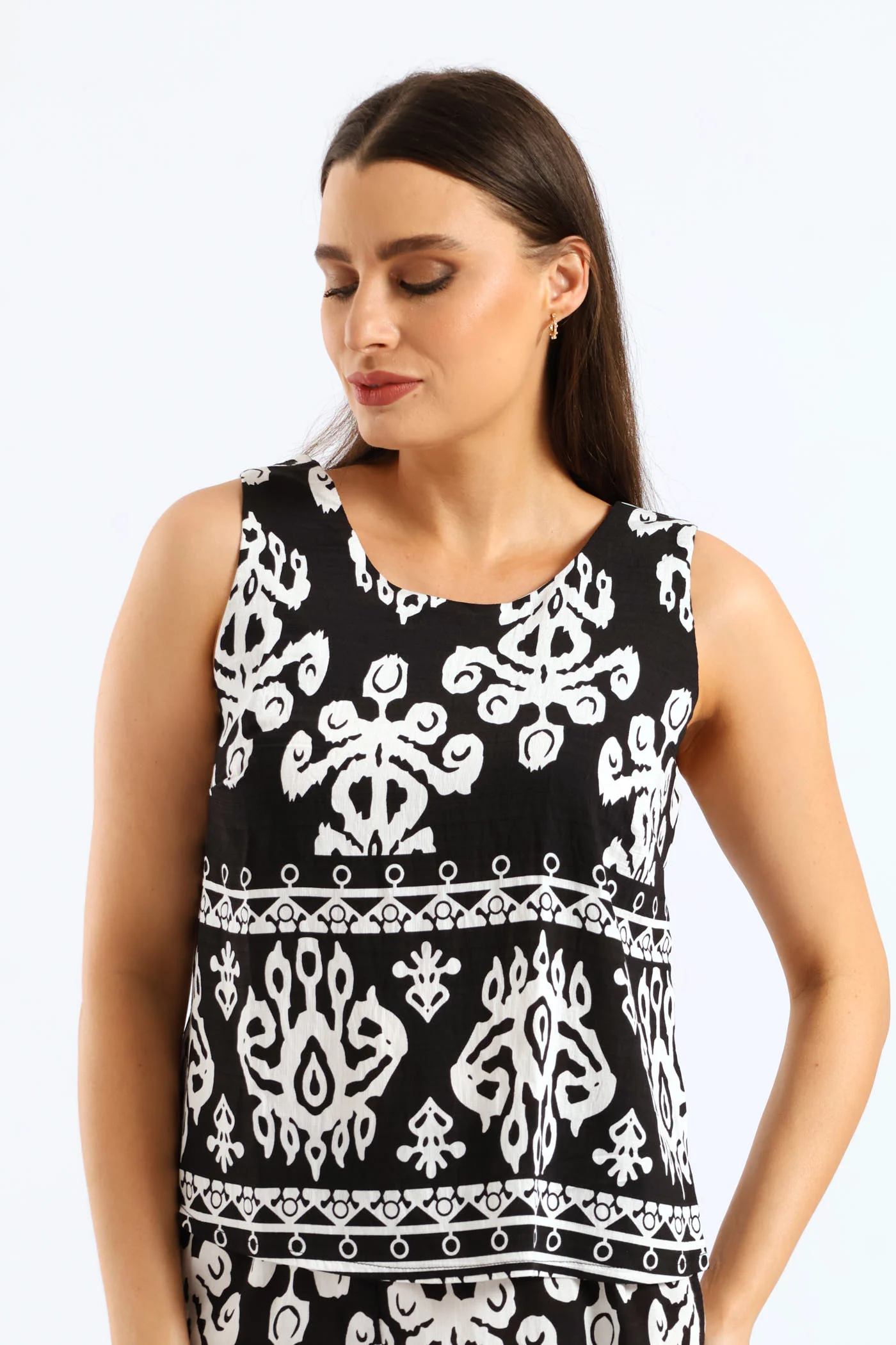 Aztec Border Shell Tank Top - Black/White - Image 3