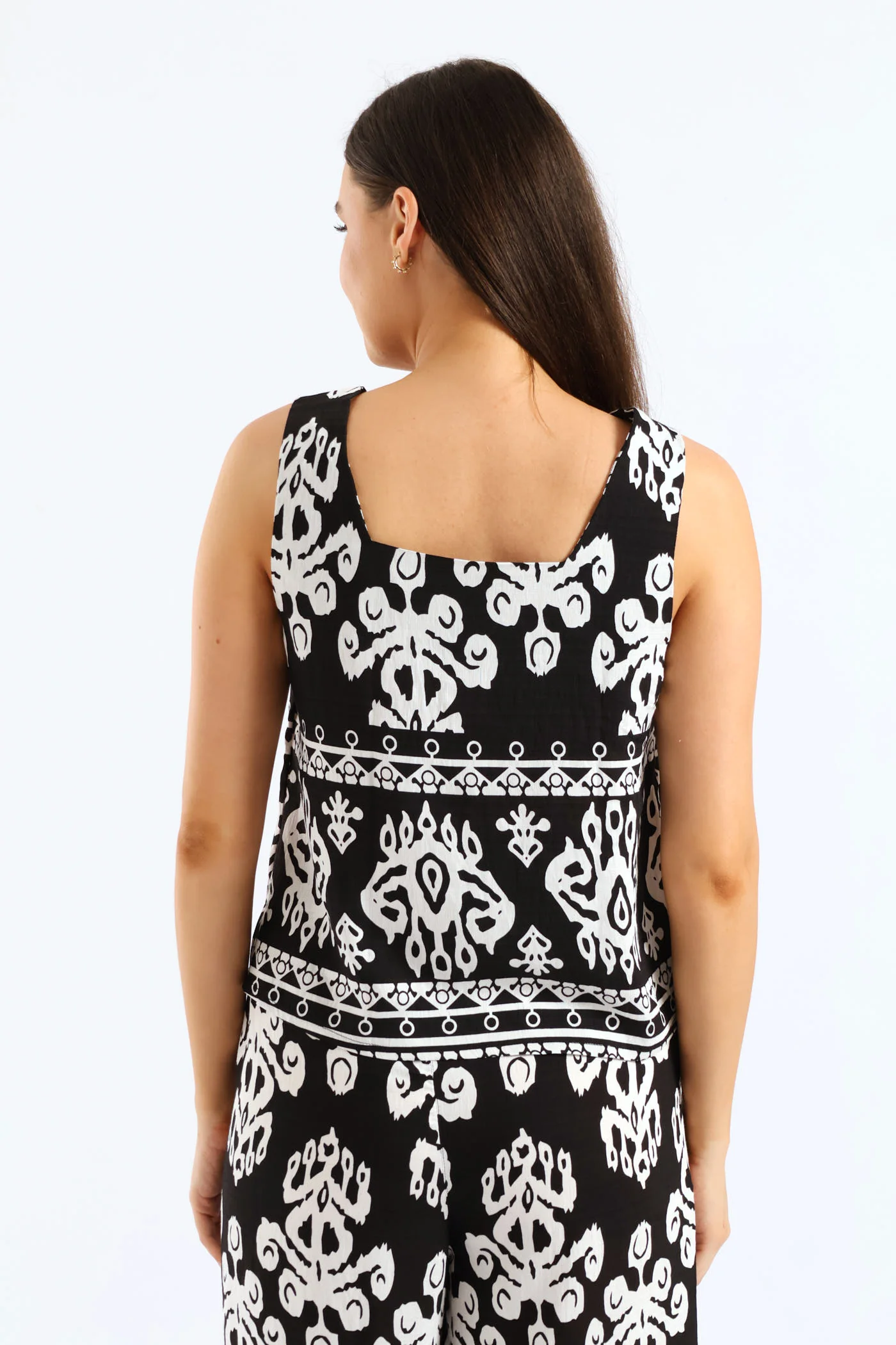 Aztec Border Shell Tank Top - Black/White - Image 5
