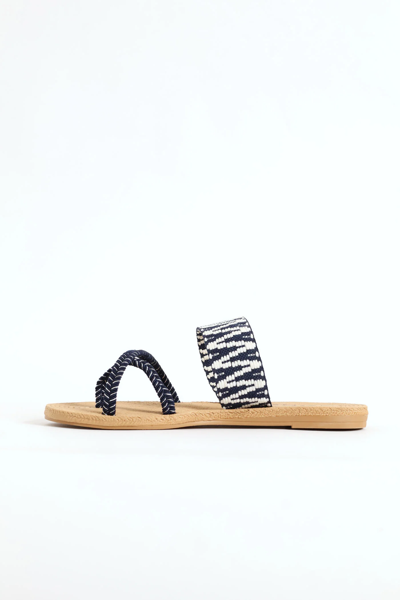 Aztec Print Toe Post Sandal - Navy/White - Image 2