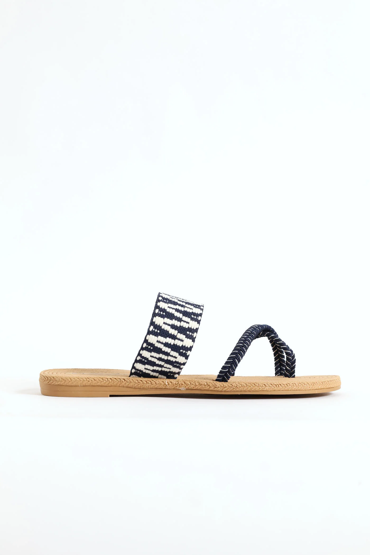 Aztec Print Toe Post Sandal - Navy/White - Image 4