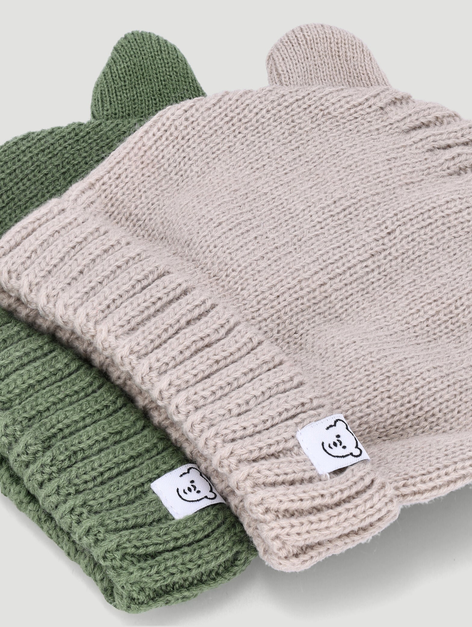 Baby Boys 2 Pack 3D Ears Beanie  - Fatigue/Cream - Image 2