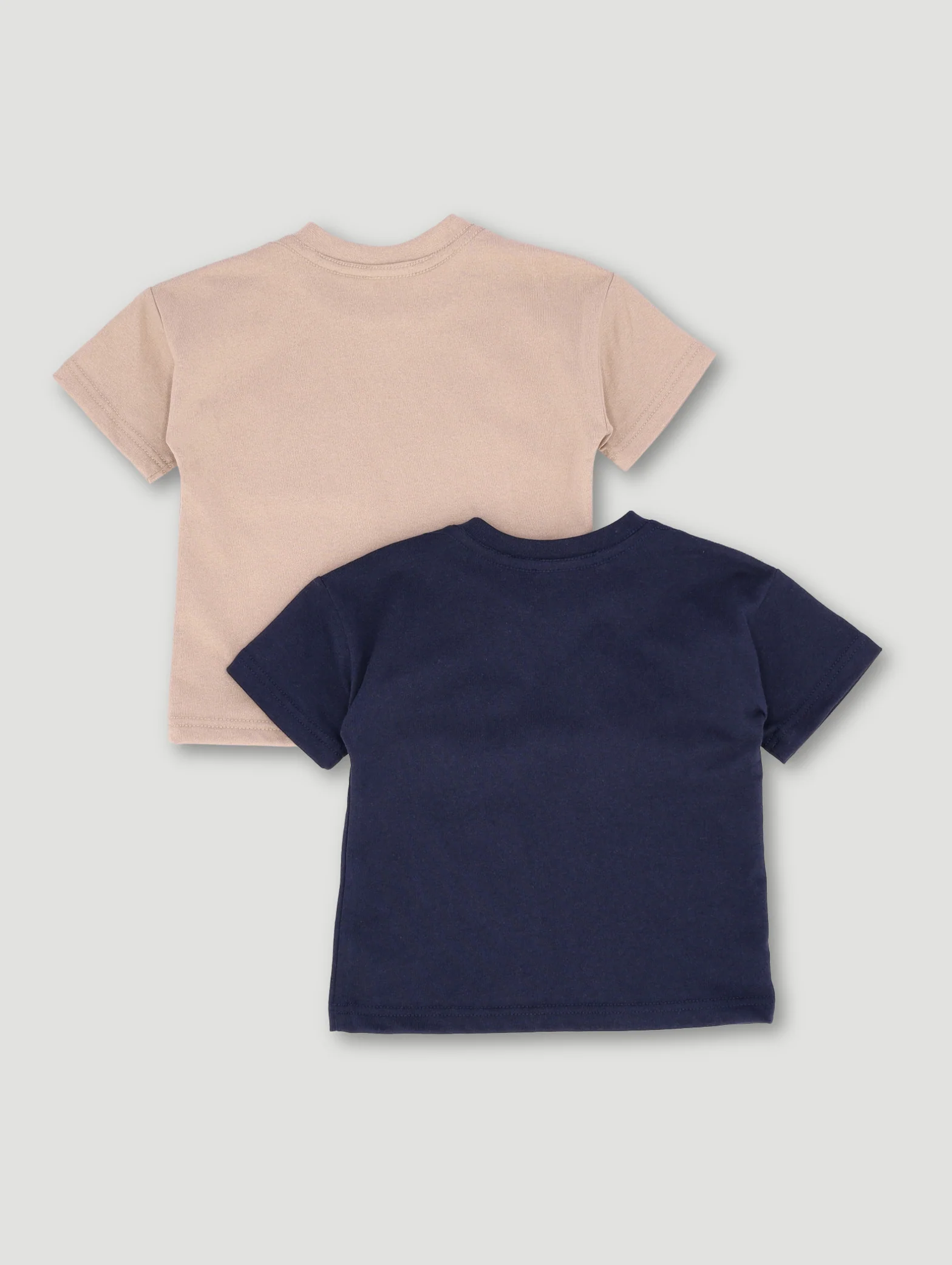 Baby Boys 2 Pack Bear Badge Plain Knit Tee - Stone/Blue - Image 2