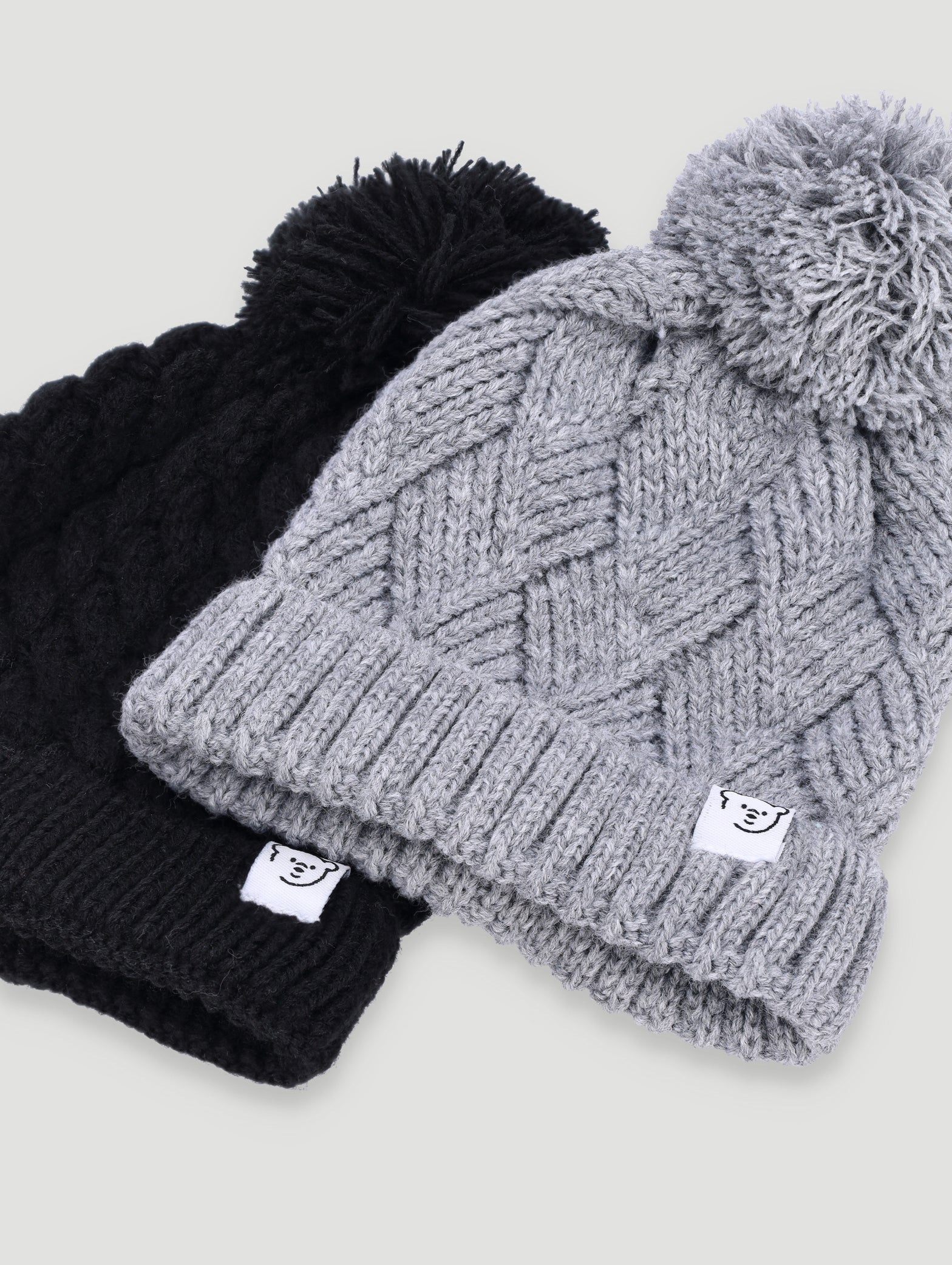 Baby Boys 2 Pack Bear Beanie - Black/Grey - Image 3