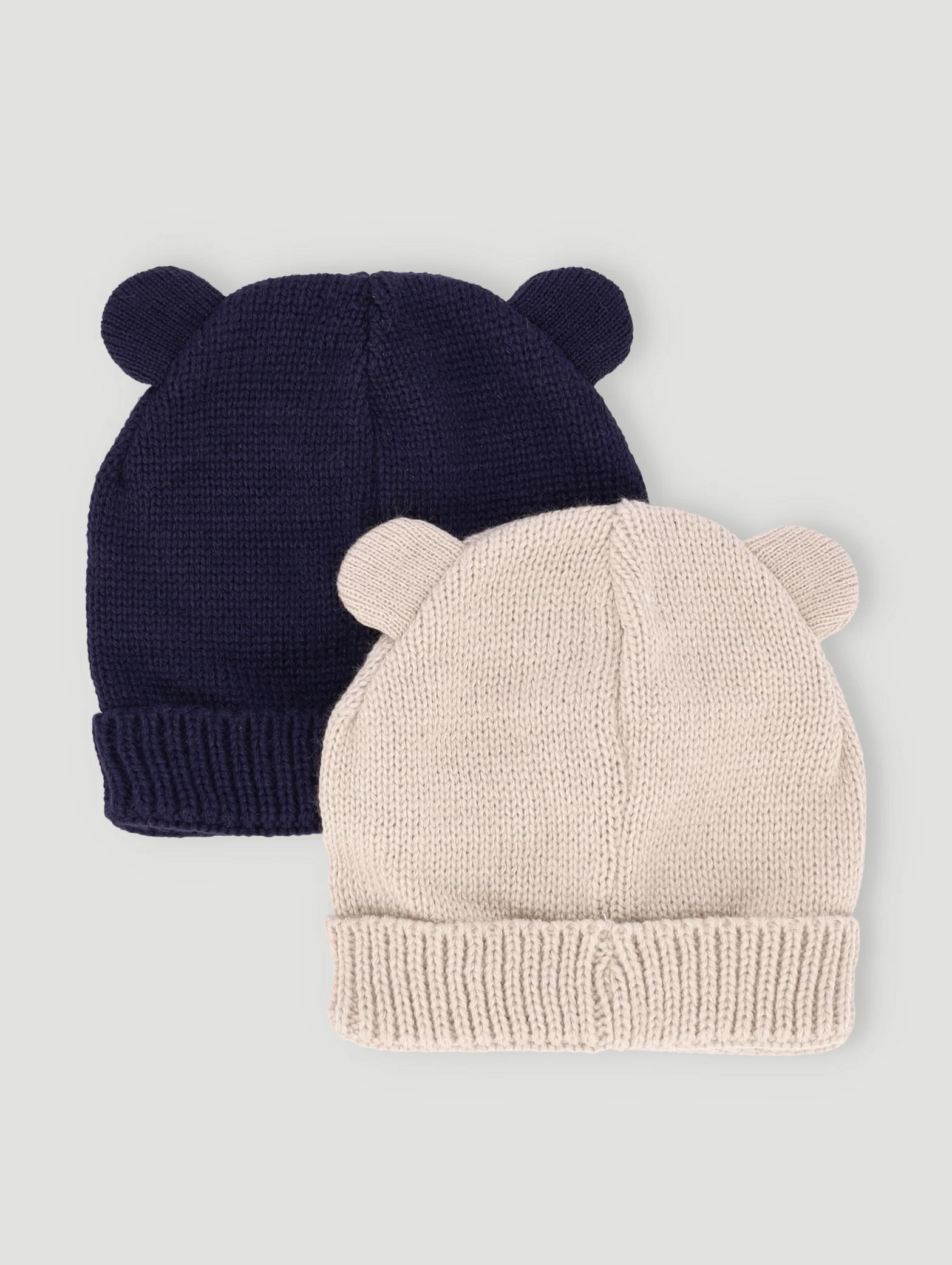 Baby Boys 2 Pack Bear Beanie - Stone/Navy - Image 3
