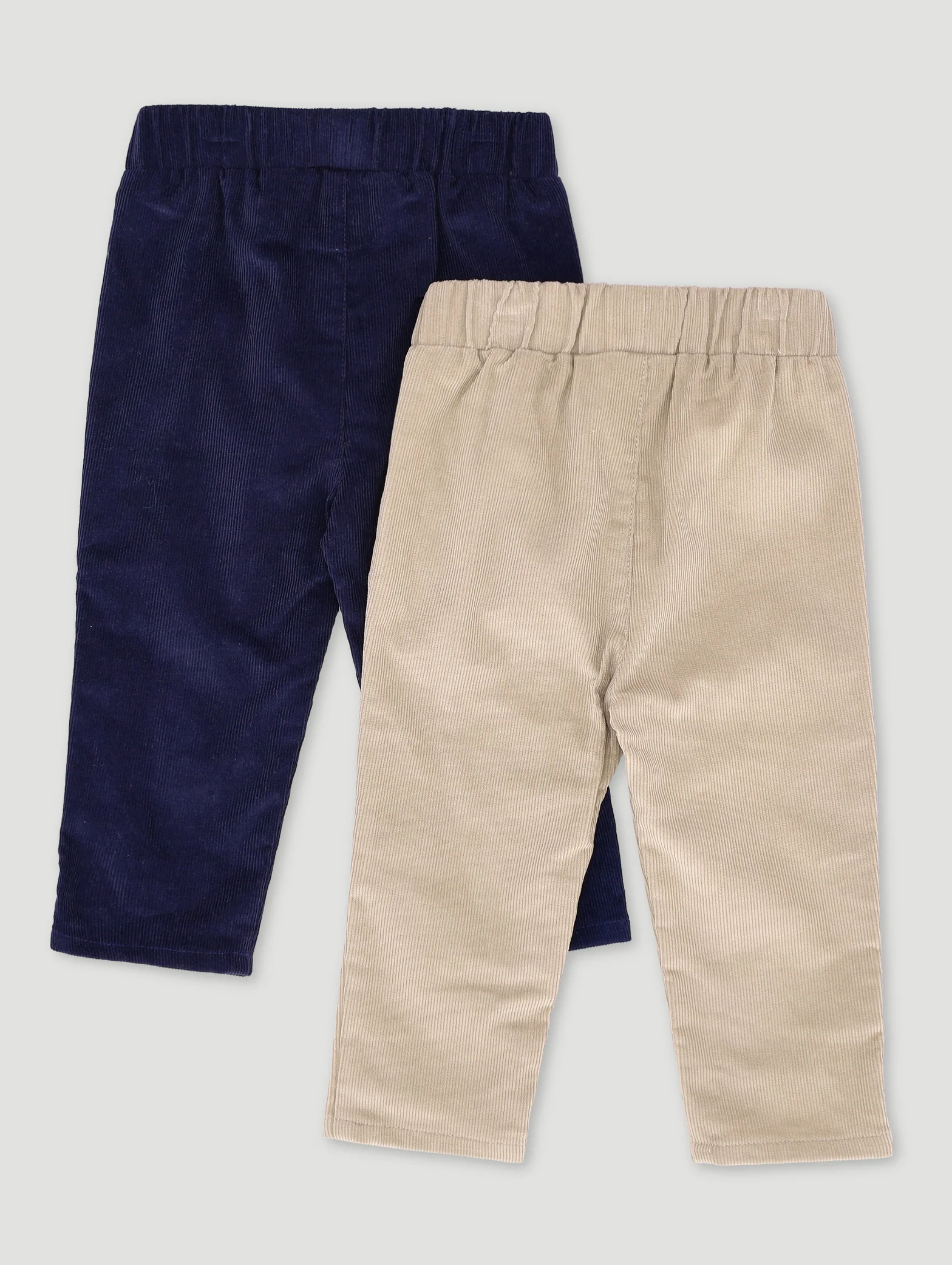 Baby Boys 2 Pack Corduroy Bottoms - Stone/Navy - Image 2