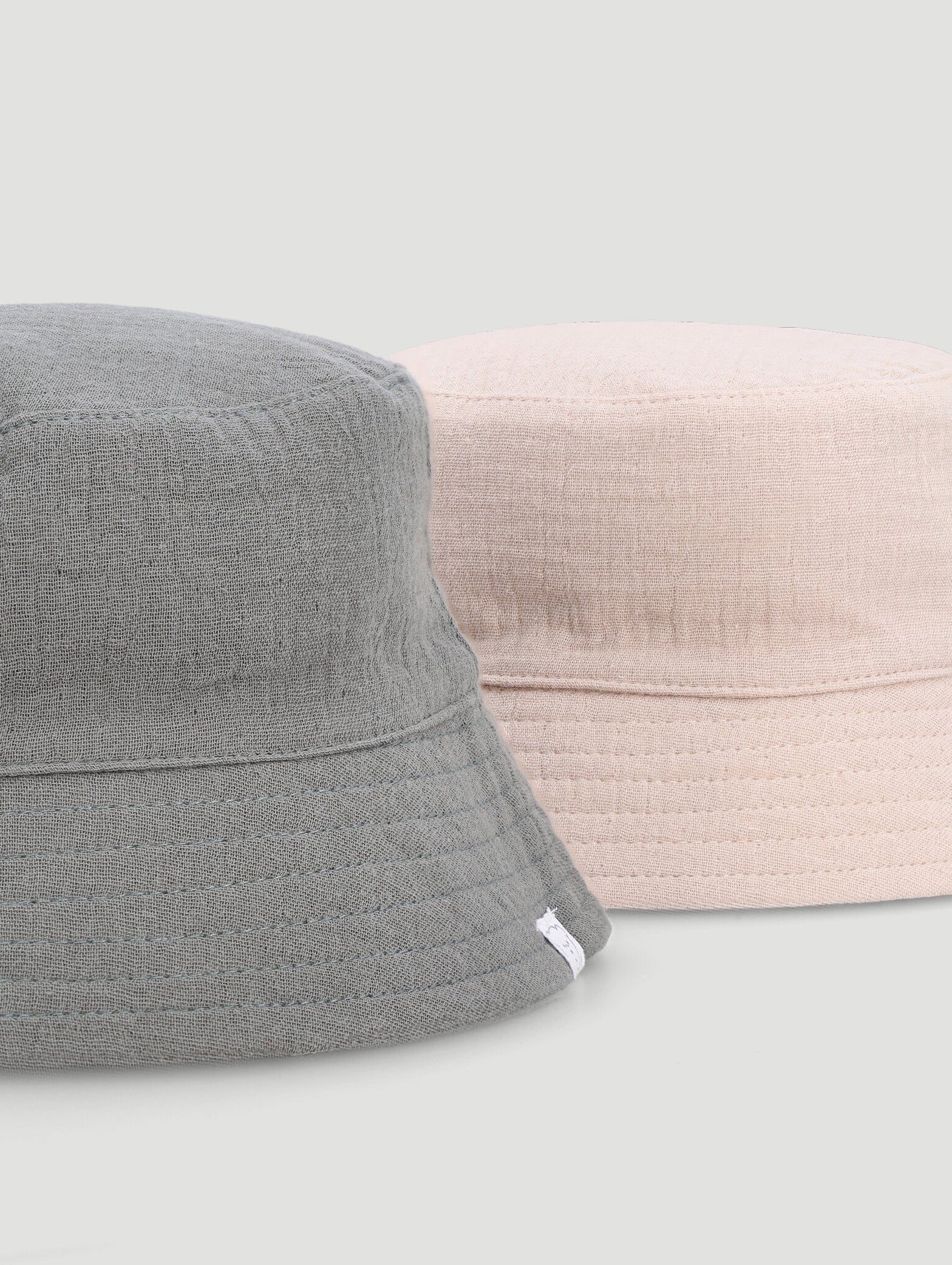 Baby Boys 2 Pack Plain Cotton Crinkle Hat - Fatigue - Image 3