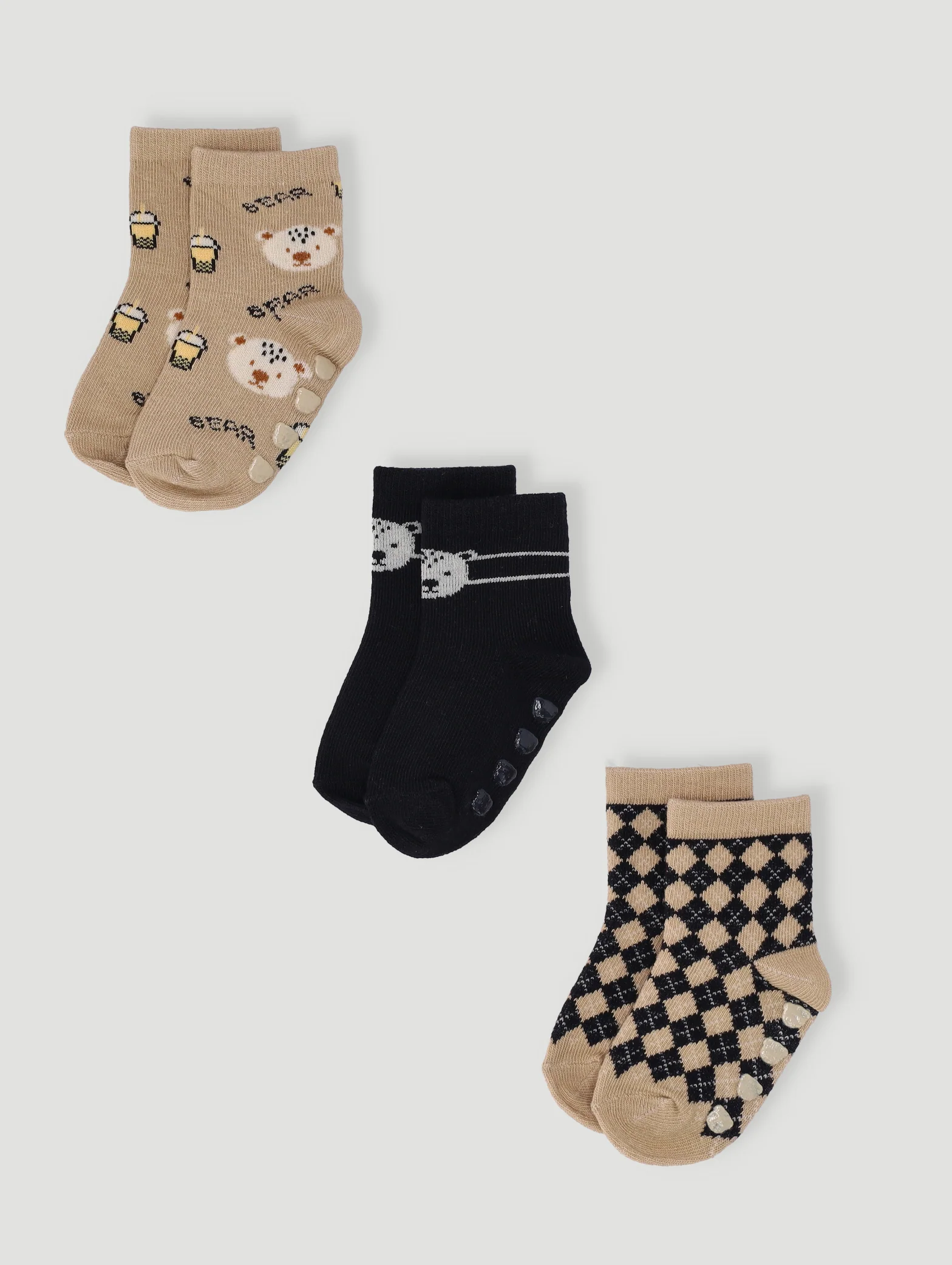 Baby Boys 3 Pack Bear Sock - Light Brown - Image 3