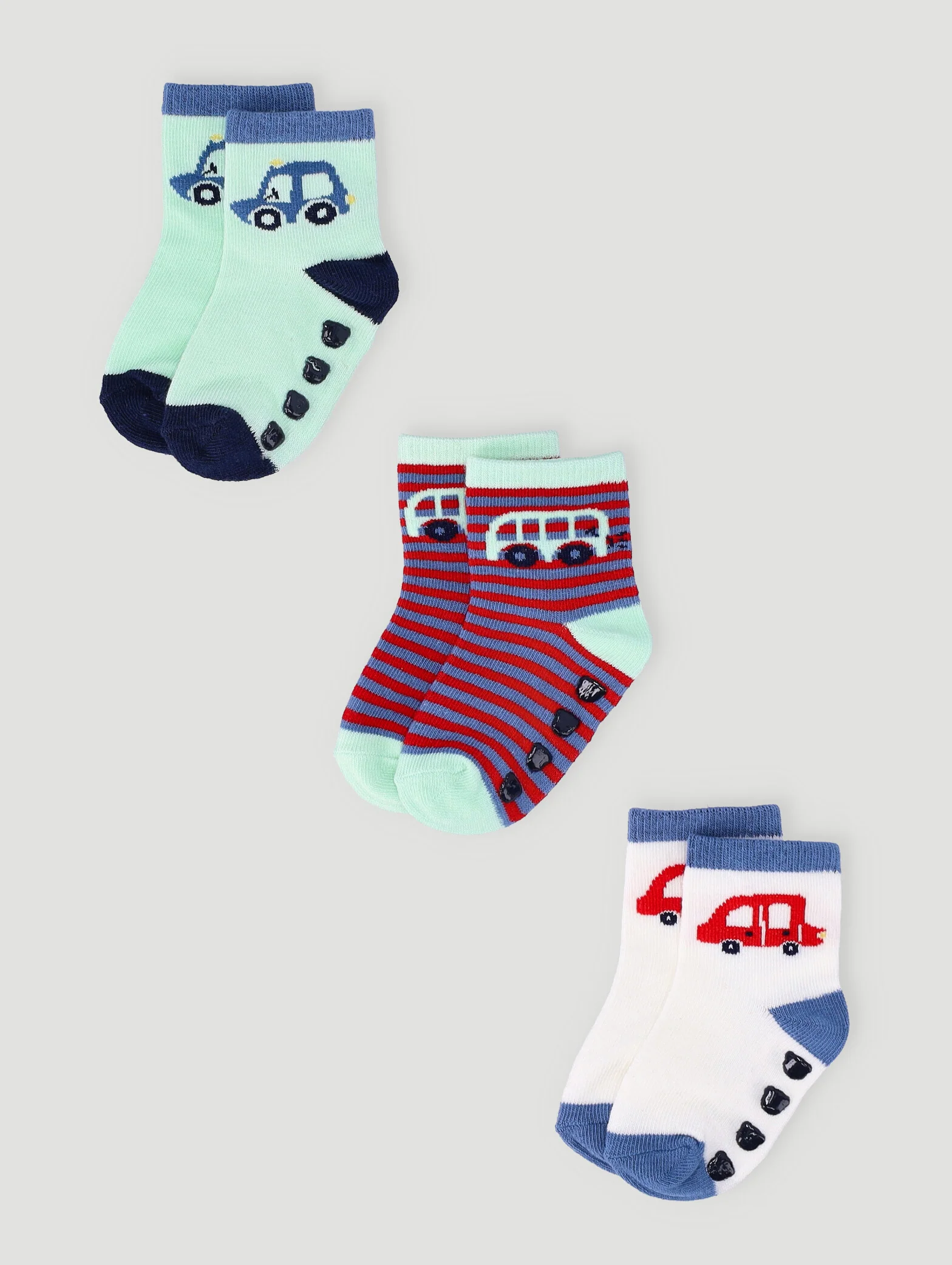 Baby Boys 3 Pack Cars Cotton Socks - Cream - Image 3