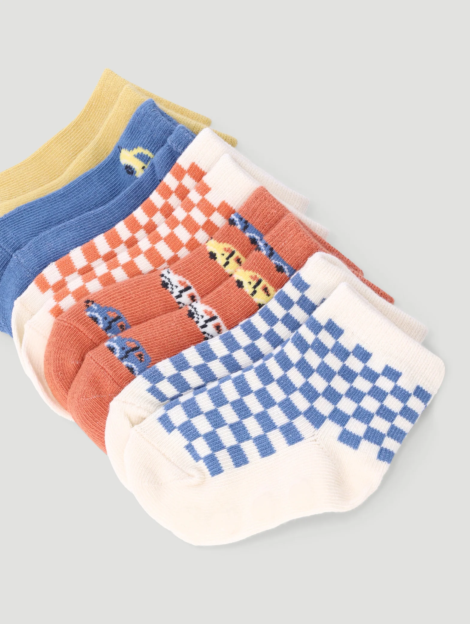 Baby Boys 5 Pack Race Print Cotton Socks - Blue - Image 2