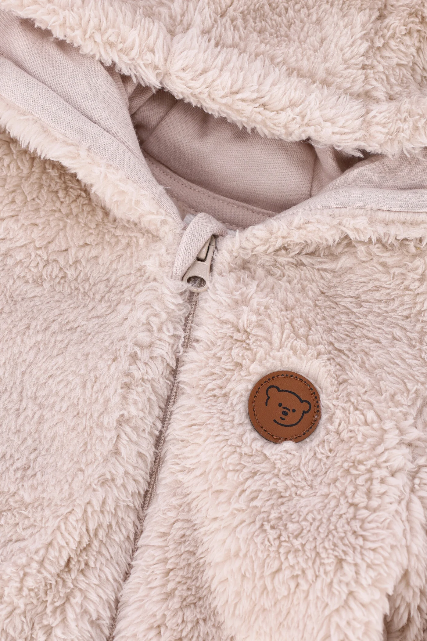 Baby Boys Bear Sherpa Sleepsuit - Stone - Image 3