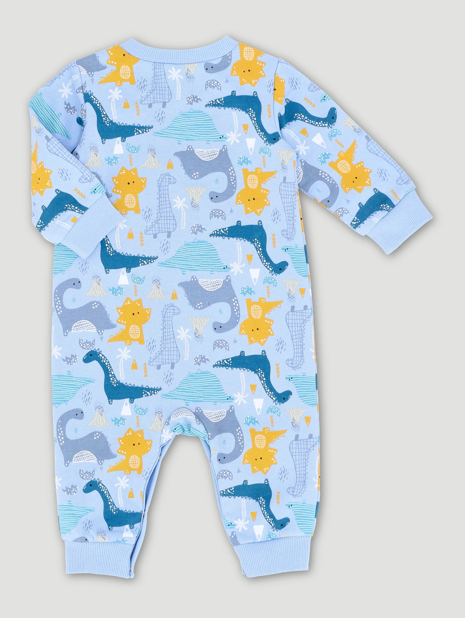Baby Boys Dino Print Brushed Fleece Sleepsuit - Dark Navy - Image 2