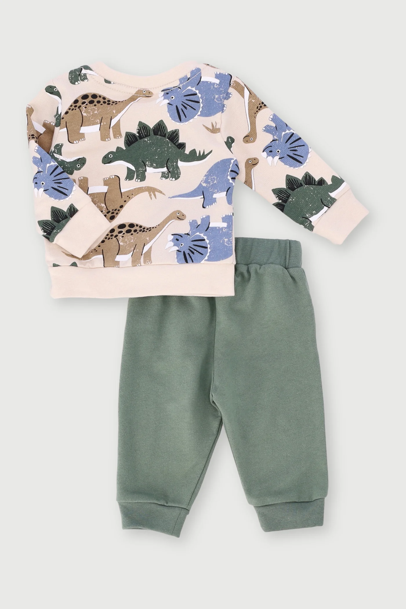Baby Boys Dino Print Tracksuit - Cream/Fatigue - Image 2