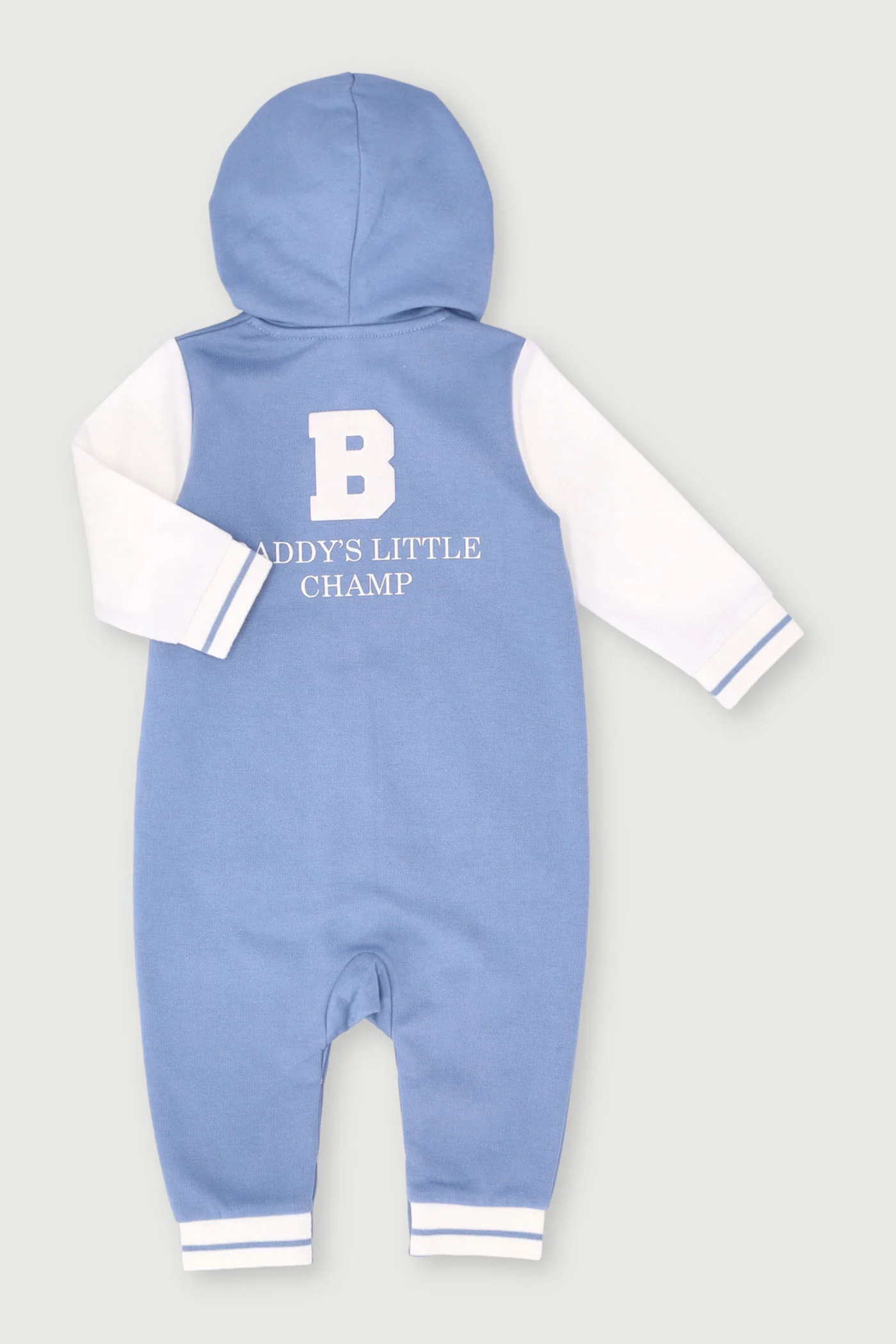Baby Boys Hooded Slogan Brushed Sleepsuit - Acid Wash Blue - Image 2
