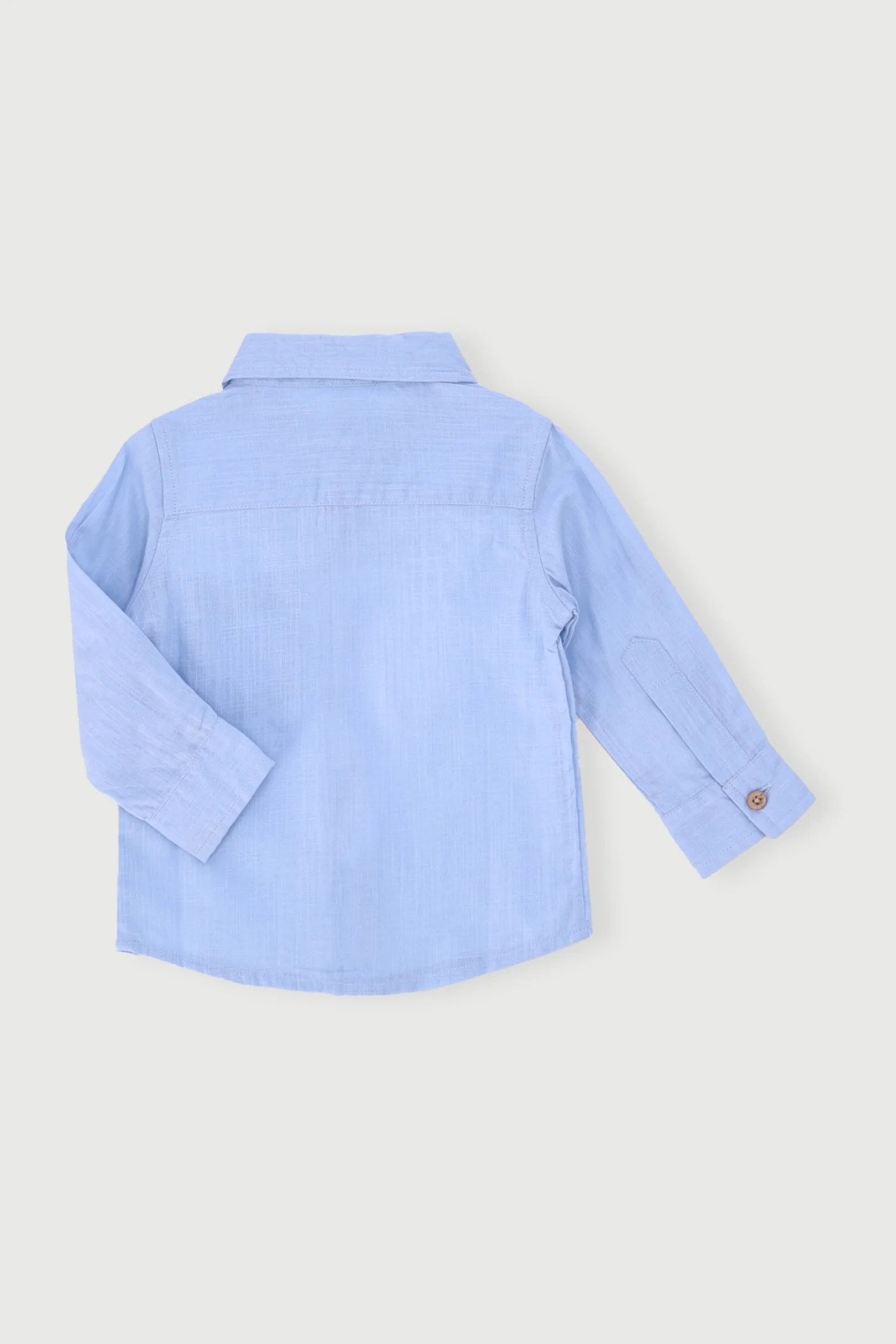 Baby Boys Plain Embroidered Dino Long Sleeve Smart Shirt - Sky Blue - Image 2