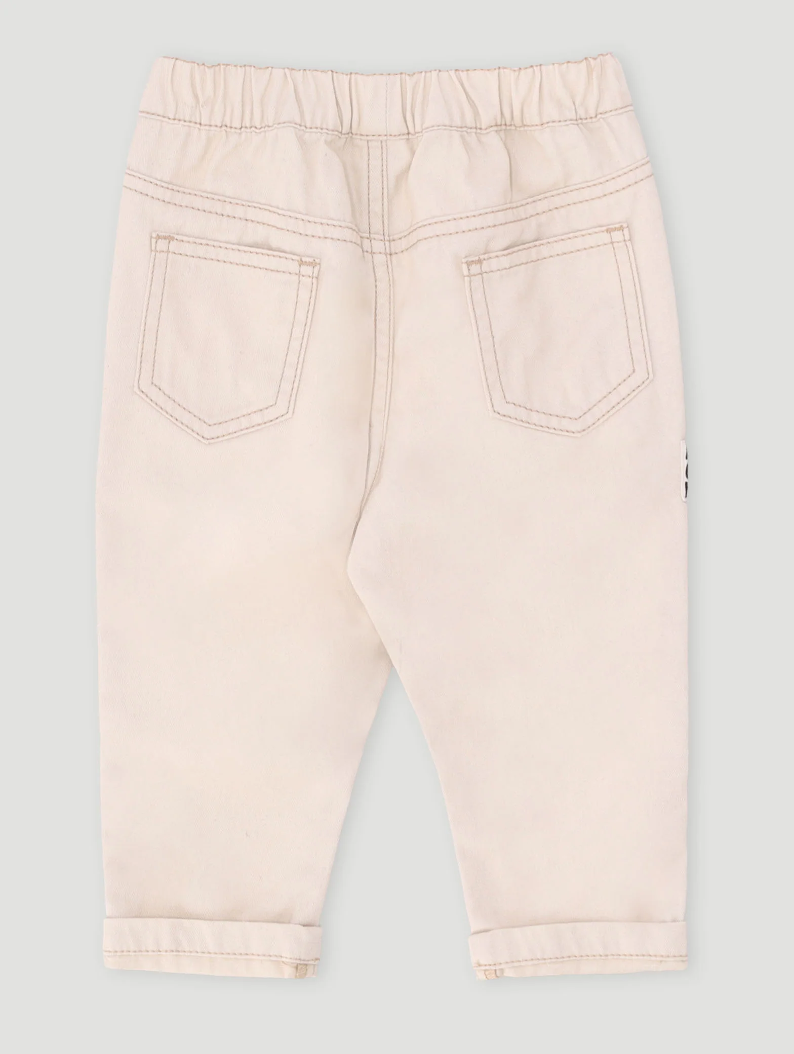Baby Boys Plain Woven Badge Jogger - Stone - Image 2