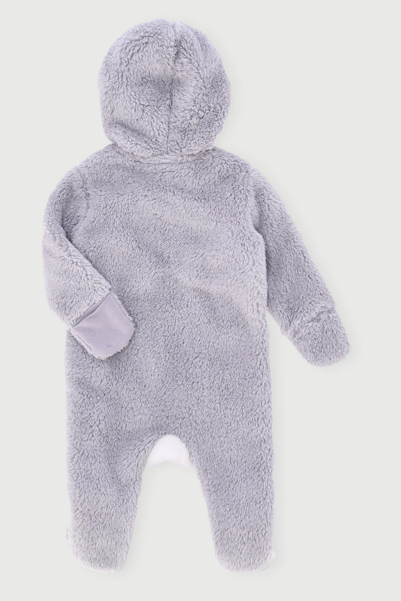 Baby Boys Sherpa Novelty Hooded Sleepsuit - Grey - Image 2