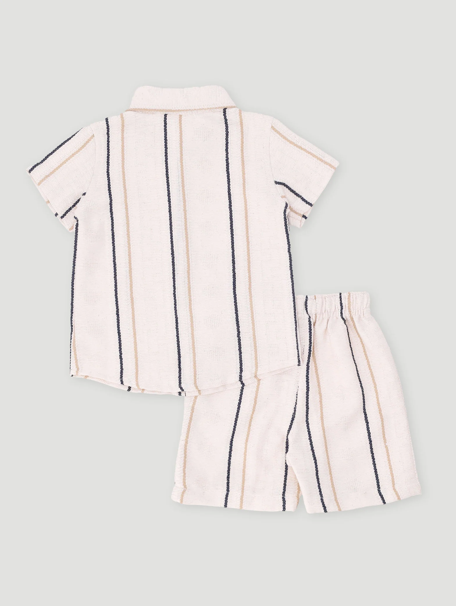 Baby Boys Stripe Textured Set - Navy/Cream - Image 2