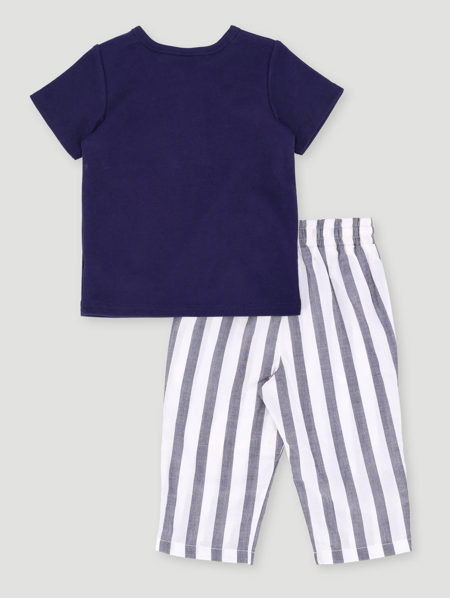 Baby Boys Striped Henley Set - Navy - Image 2
