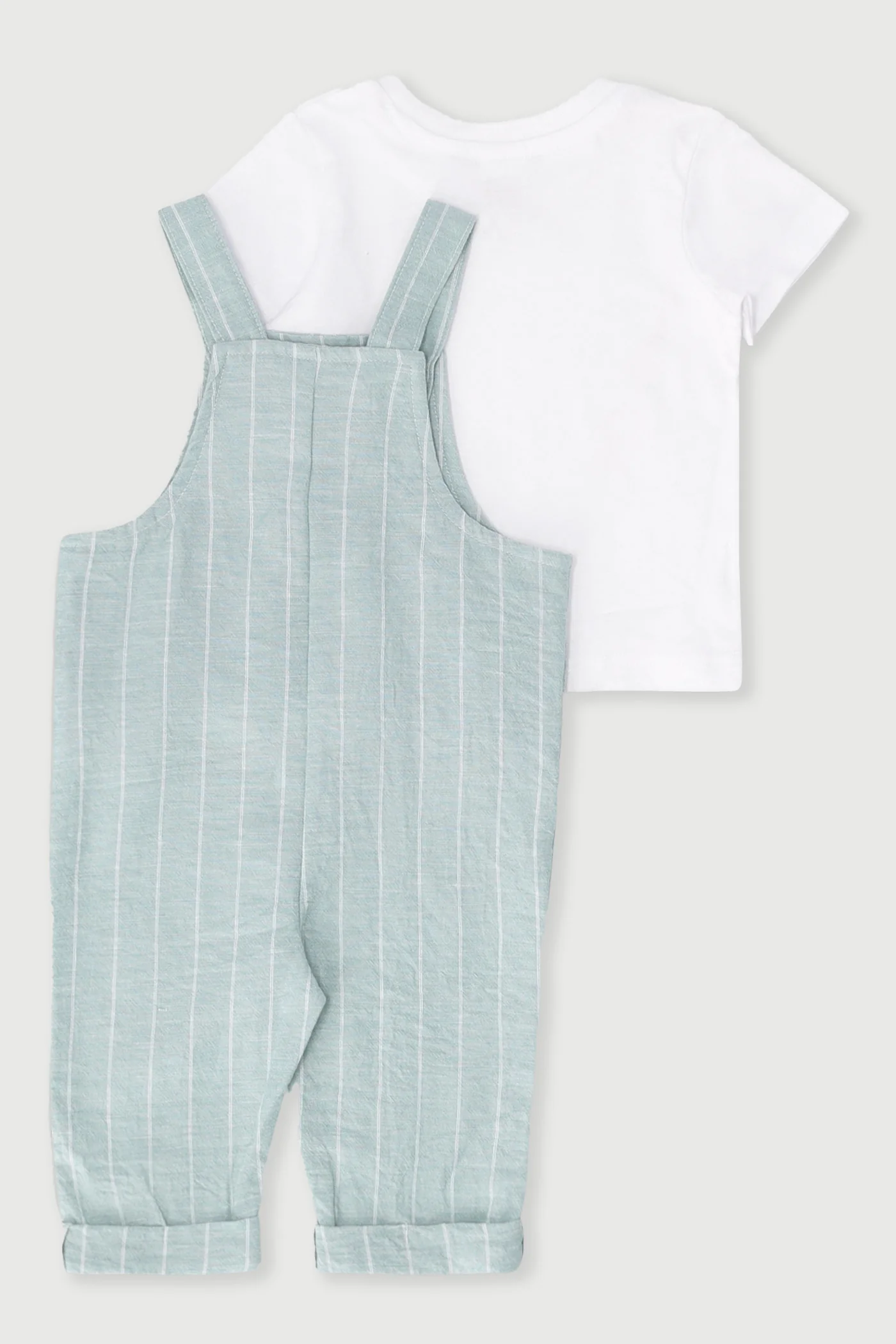 Baby Boys Stripes Dungaree Set - Aqua - Image 2