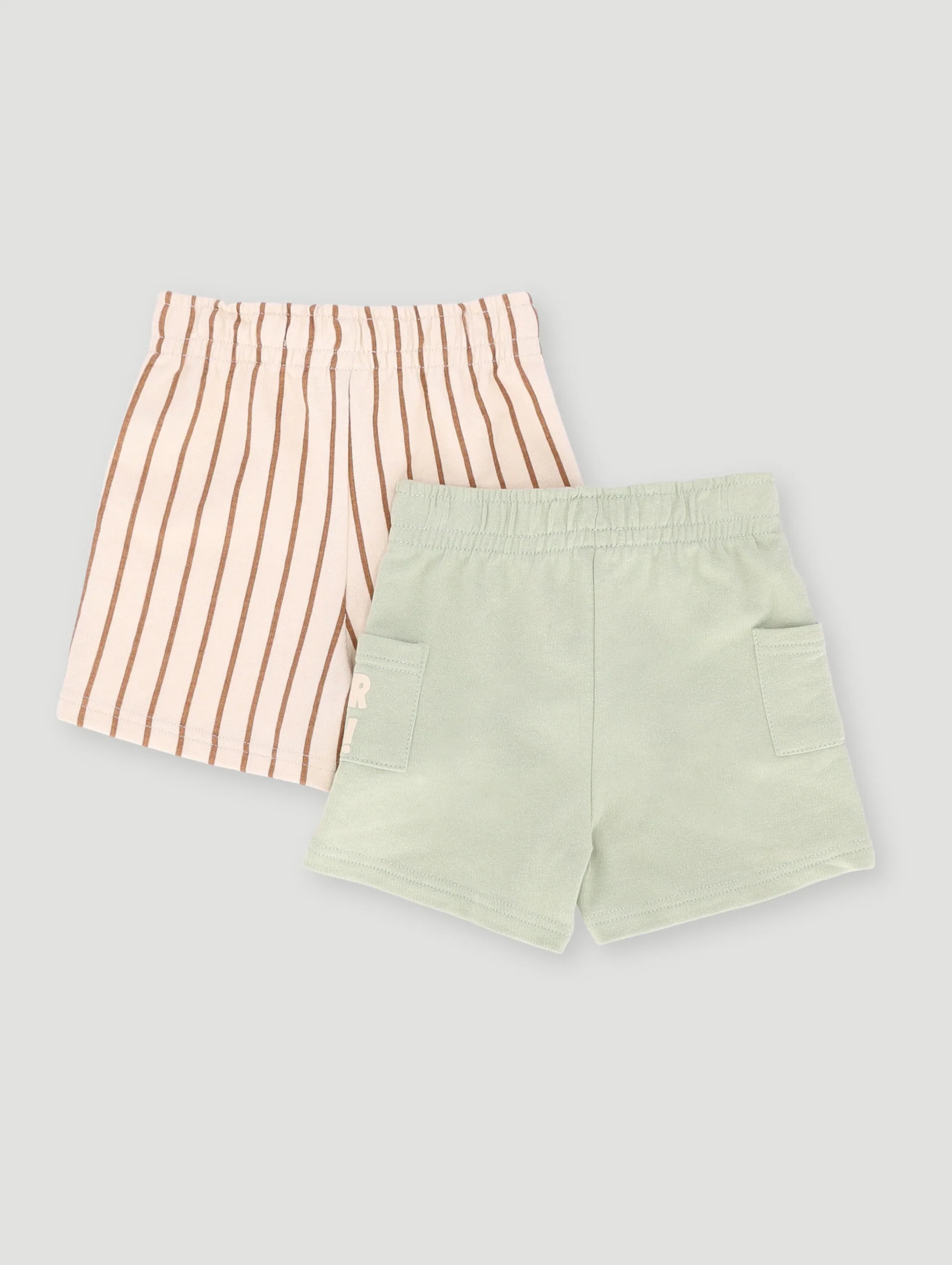 Baby Boys Tiger 3D Knit 2 Pack Shorts - Cream/Green - Image 2