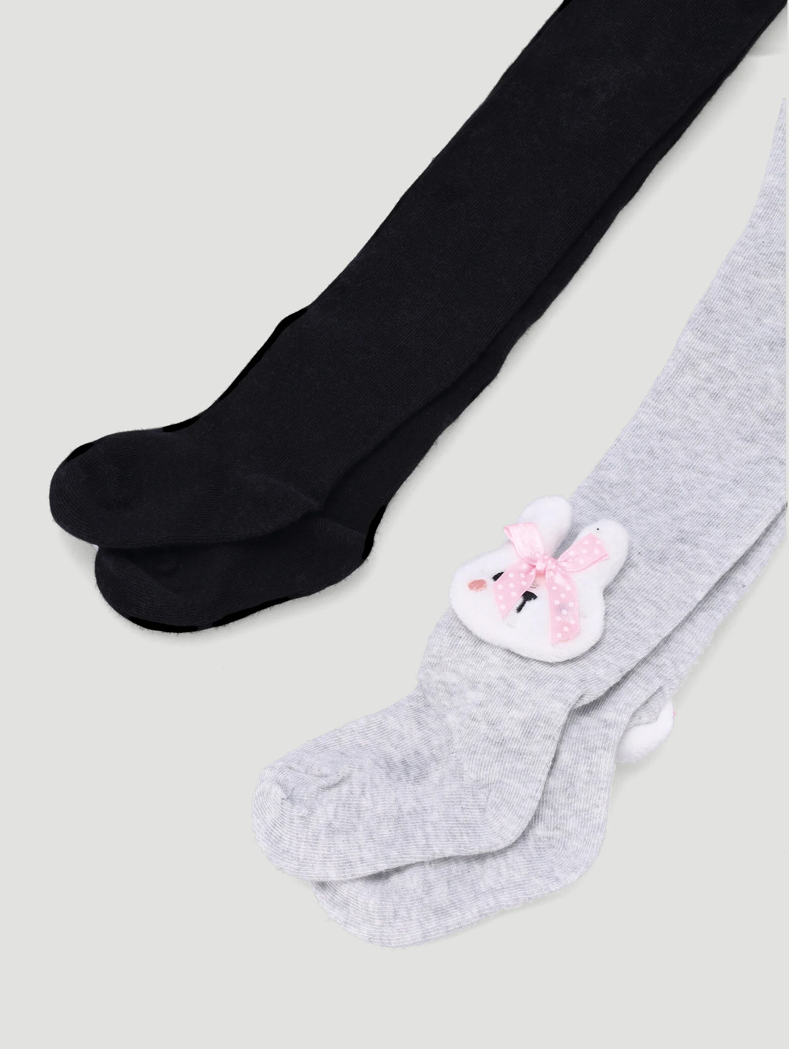 Baby Girls 2 Pack 3D Bunny Leggings - Grey Melange/Black - Image 2