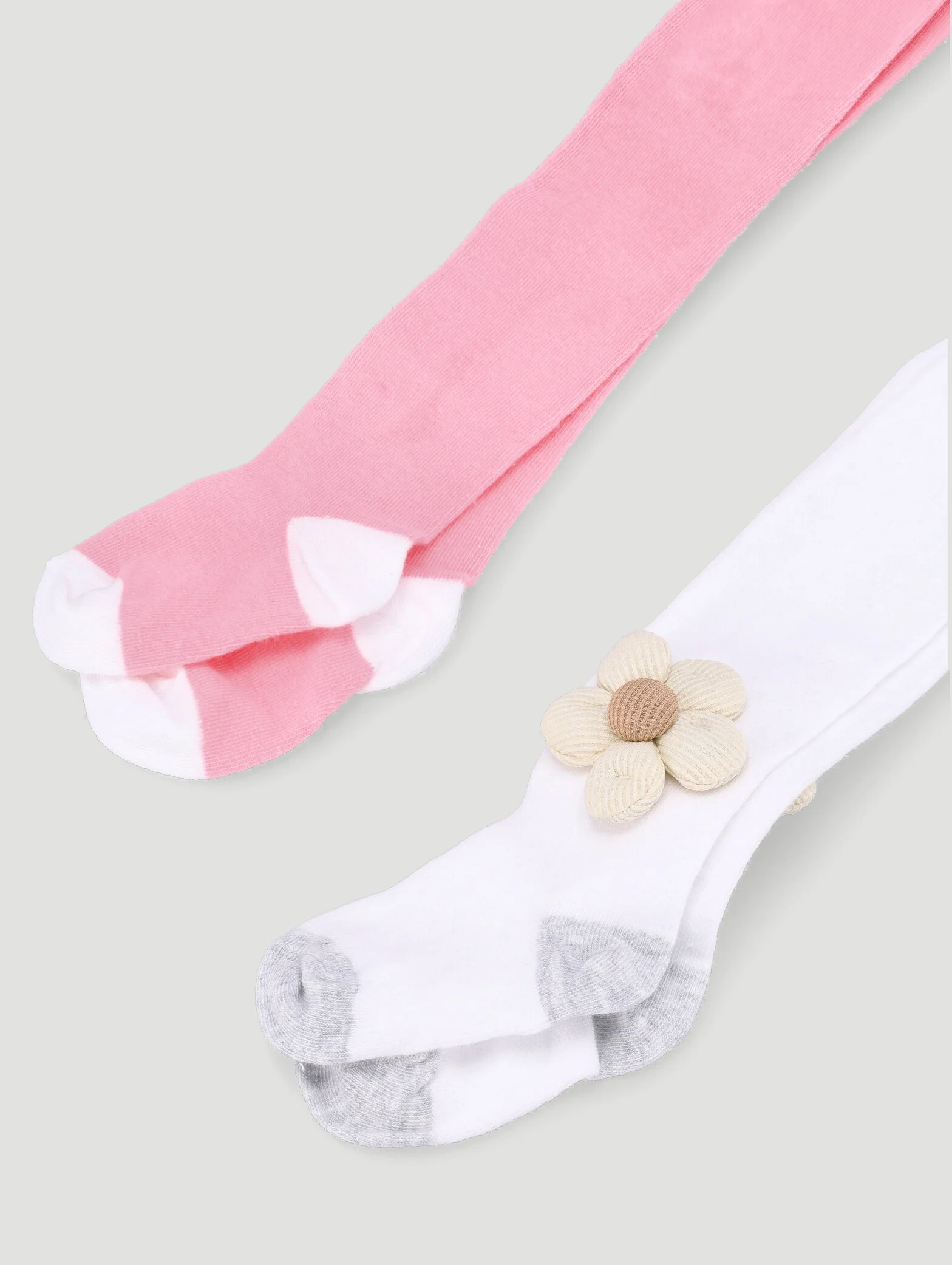 Baby Girls 2 Pack 3D Flower Leggings - White/Pink - Image 2